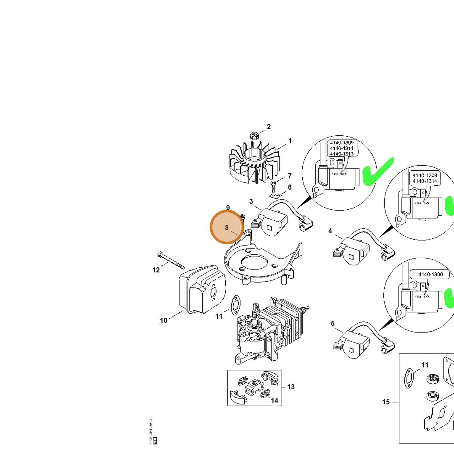 STIHL part 4228-084-1100 — IPL diagram snippet (6x zoom, amber highlight)