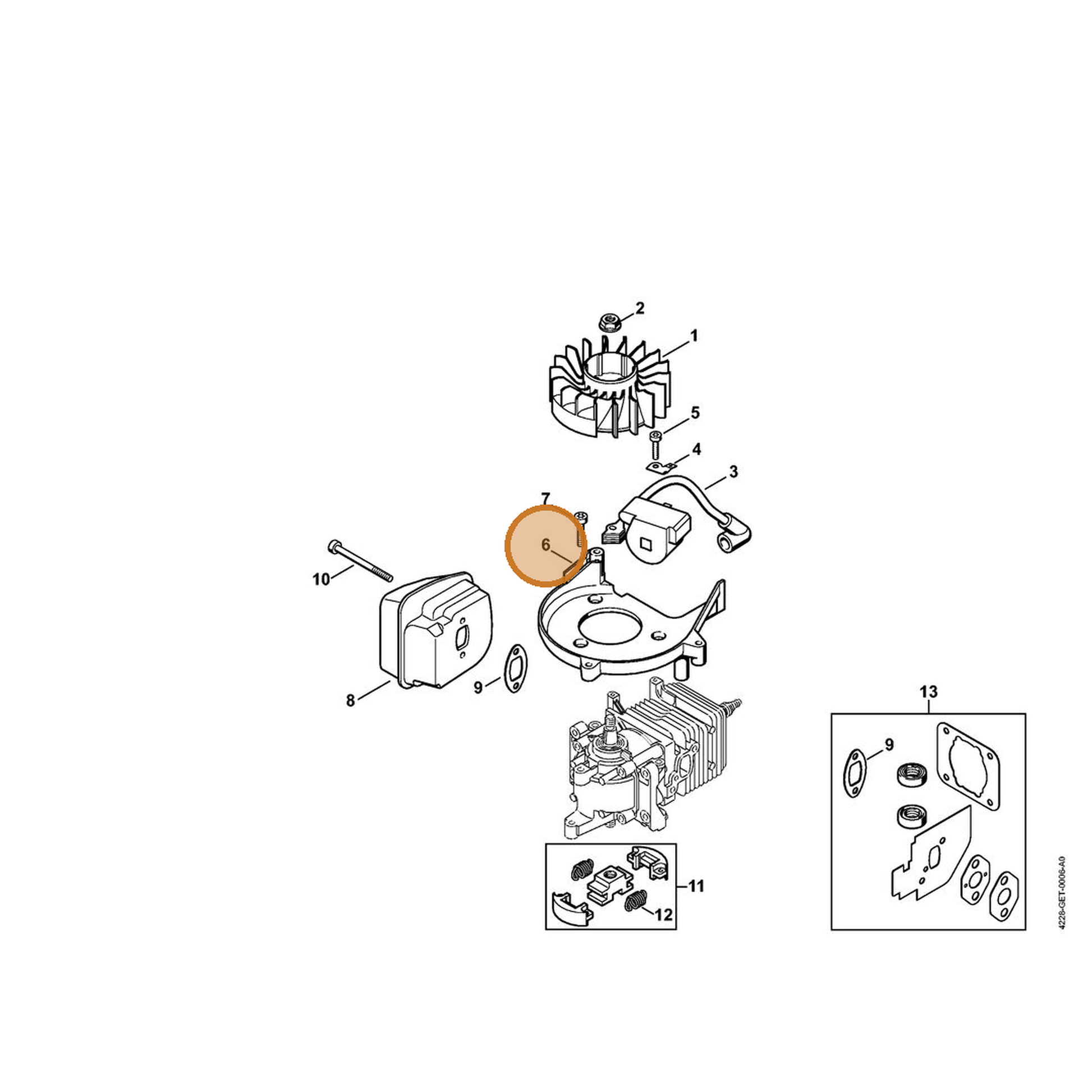 STIHL part 4228-084-1102 — IPL diagram snippet (6x zoom, amber highlight)
