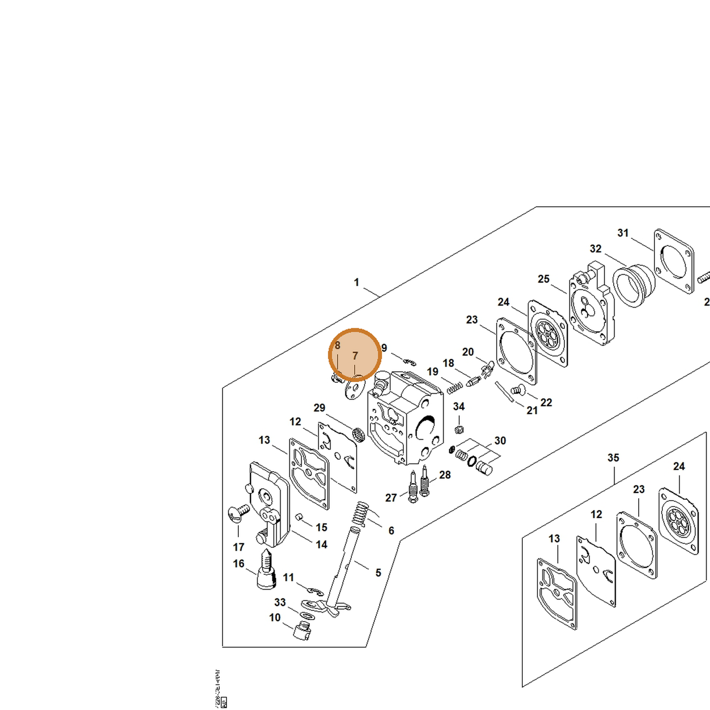 STIHL part 4228-121-3303 — IPL diagram snippet (6x zoom, amber highlight)