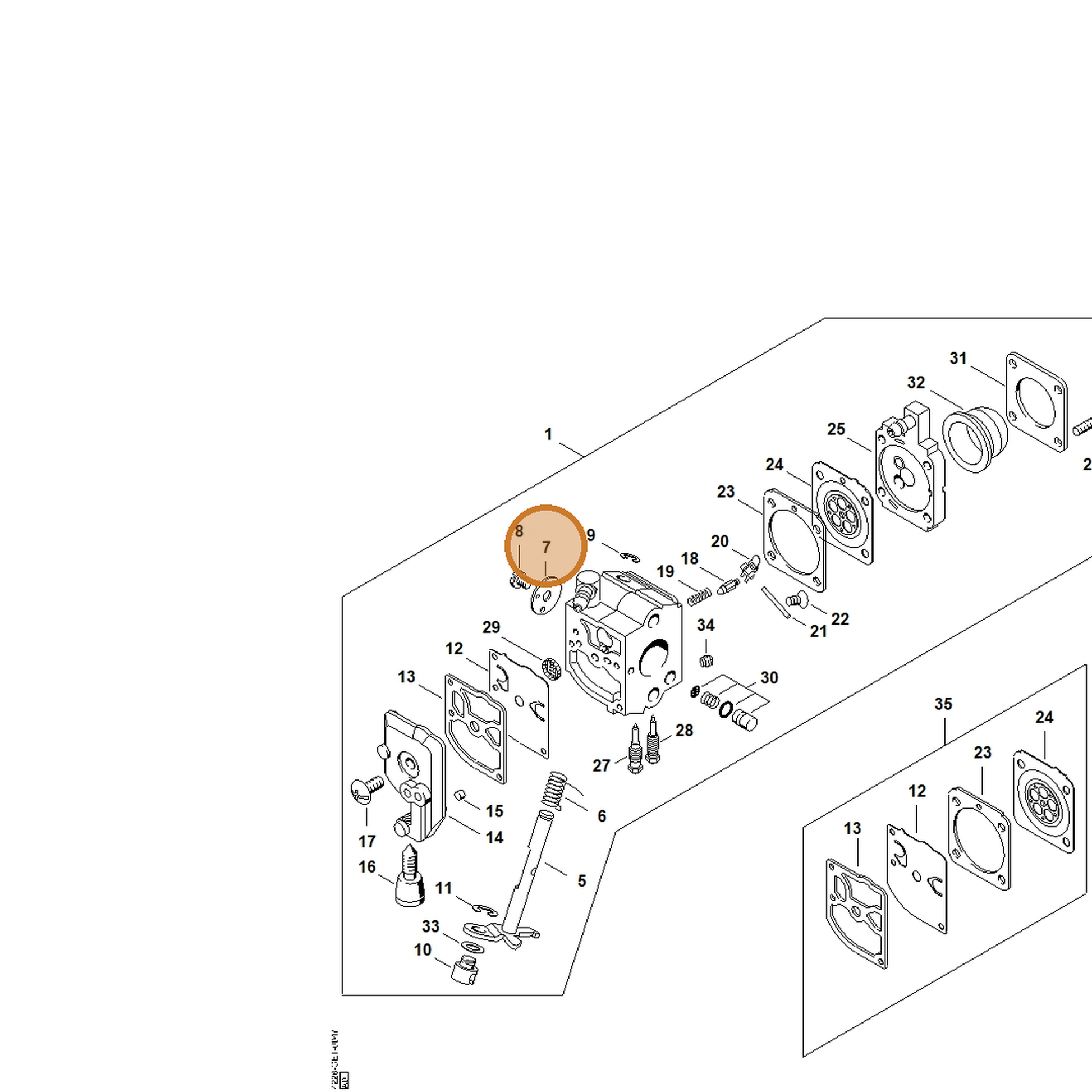 STIHL part 4228-121-3303 — IPL diagram snippet (6x zoom, amber highlight)