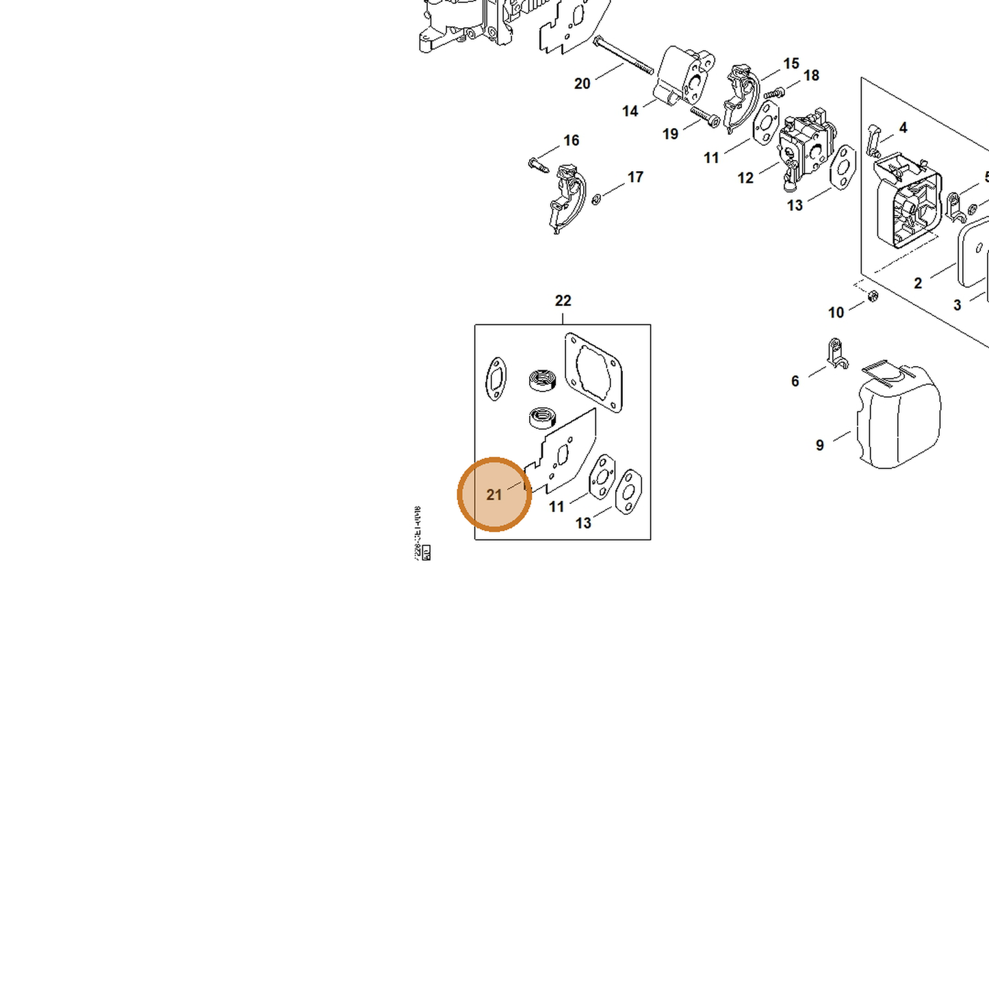 STIHL part 4228-129-0905 — IPL diagram snippet (6x zoom, amber highlight)