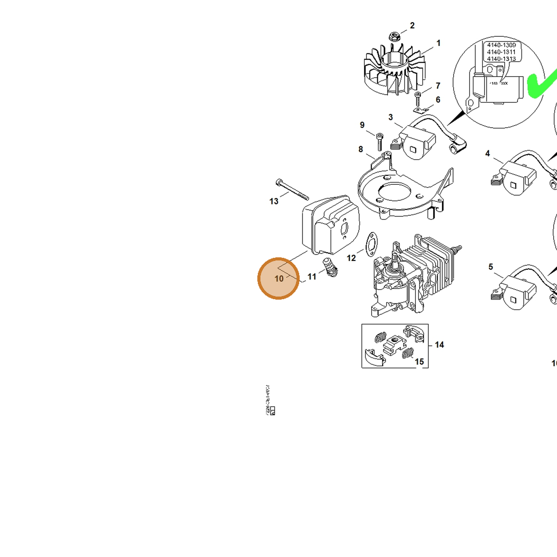 STIHL part 4228-140-0601 — IPL diagram snippet (6x zoom, amber highlight)
