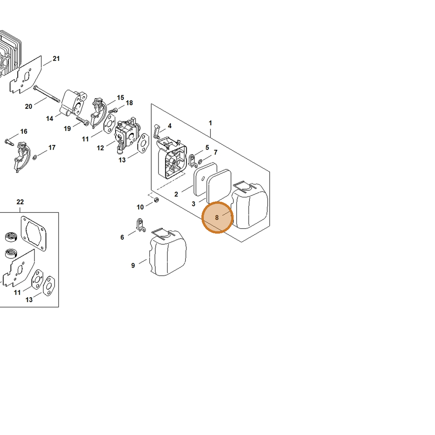 STIHL part 4228-141-0502 — IPL diagram snippet (6x zoom, amber highlight)