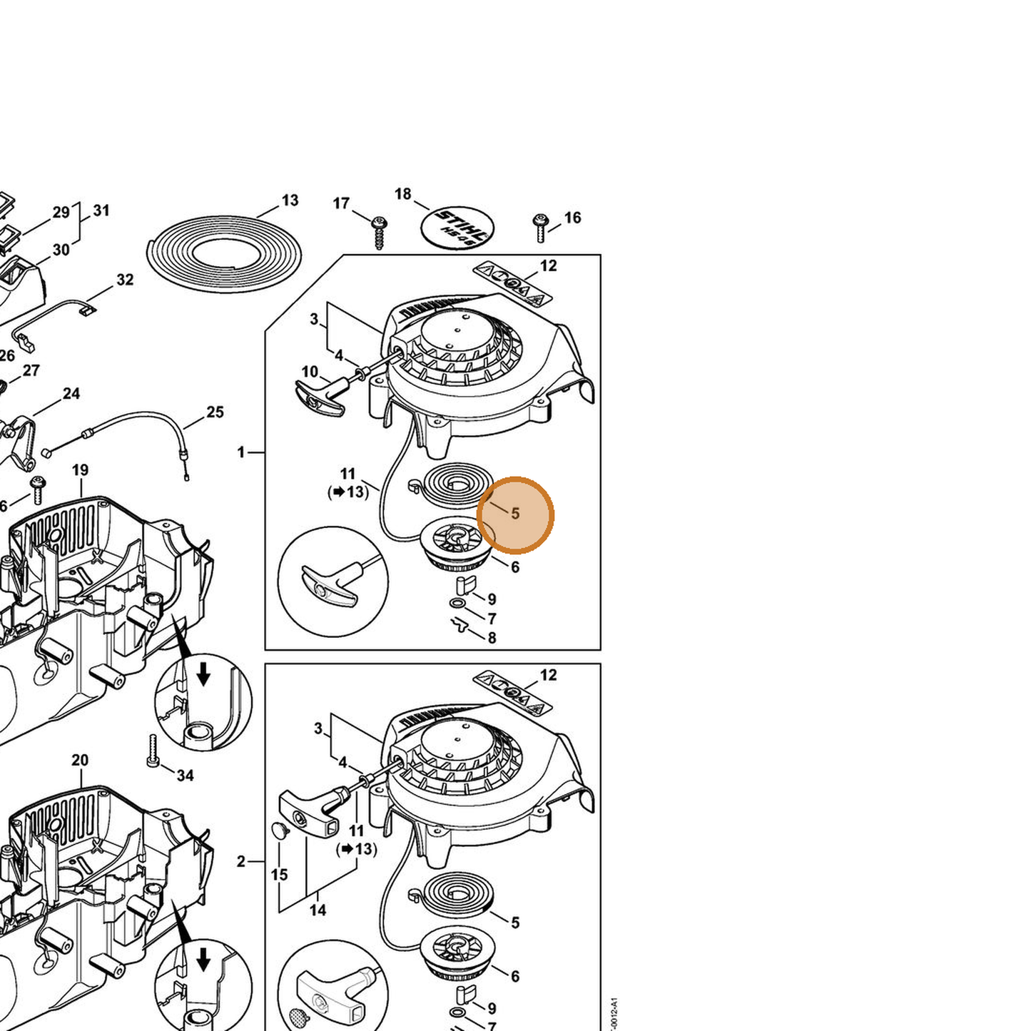 STIHL part 4228-190-0600 — IPL diagram snippet (6x zoom, amber highlight)