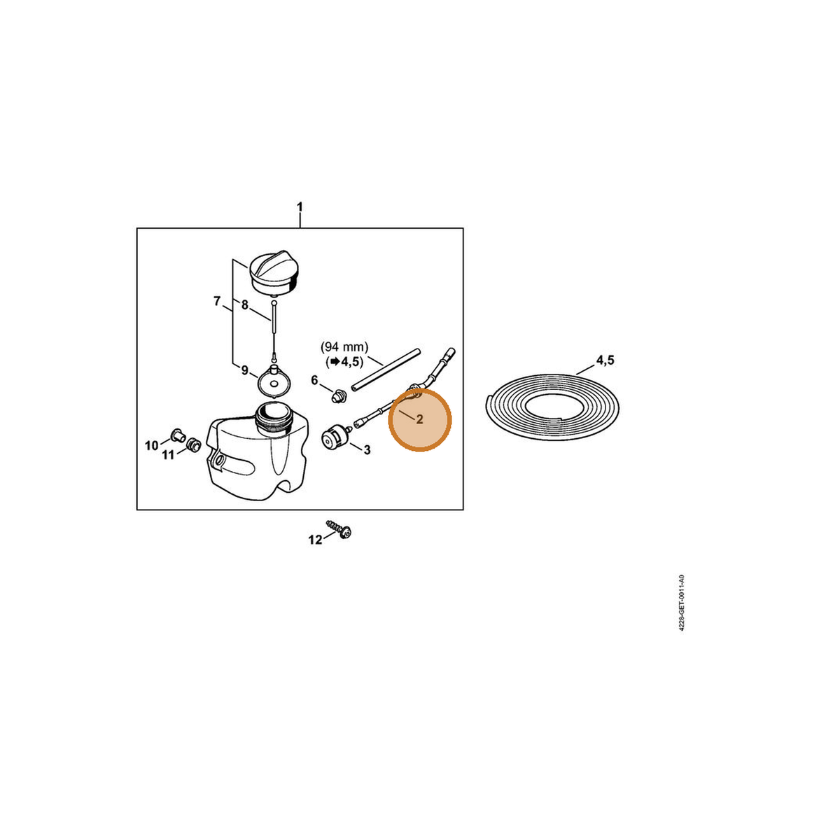 STIHL part 4228-358-0800 — IPL diagram snippet (6x zoom, amber highlight)