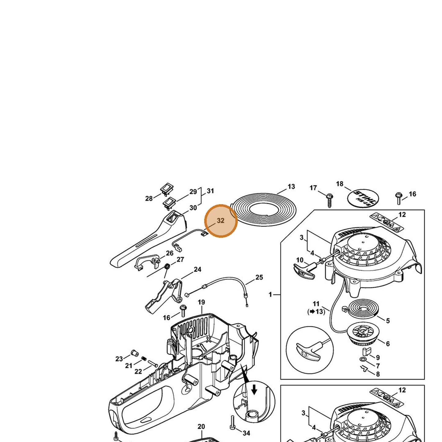 STIHL part 4228-440-1100 — IPL diagram snippet (6x zoom, amber highlight)