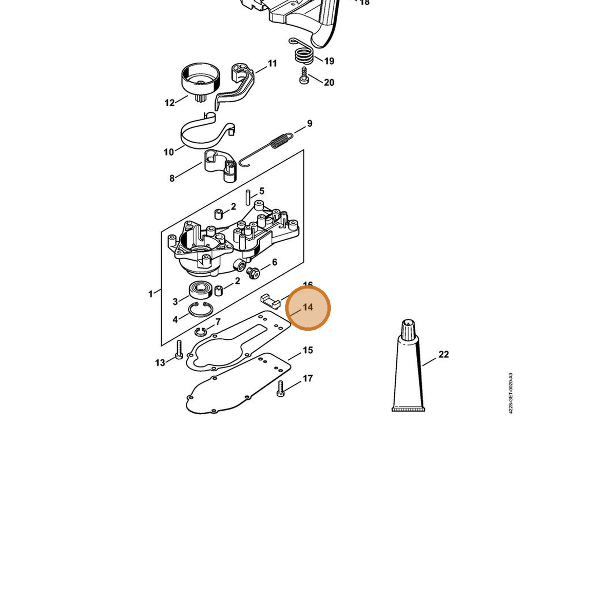 STIHL part 4228-649-0302 — IPL diagram snippet (6x zoom, amber highlight)