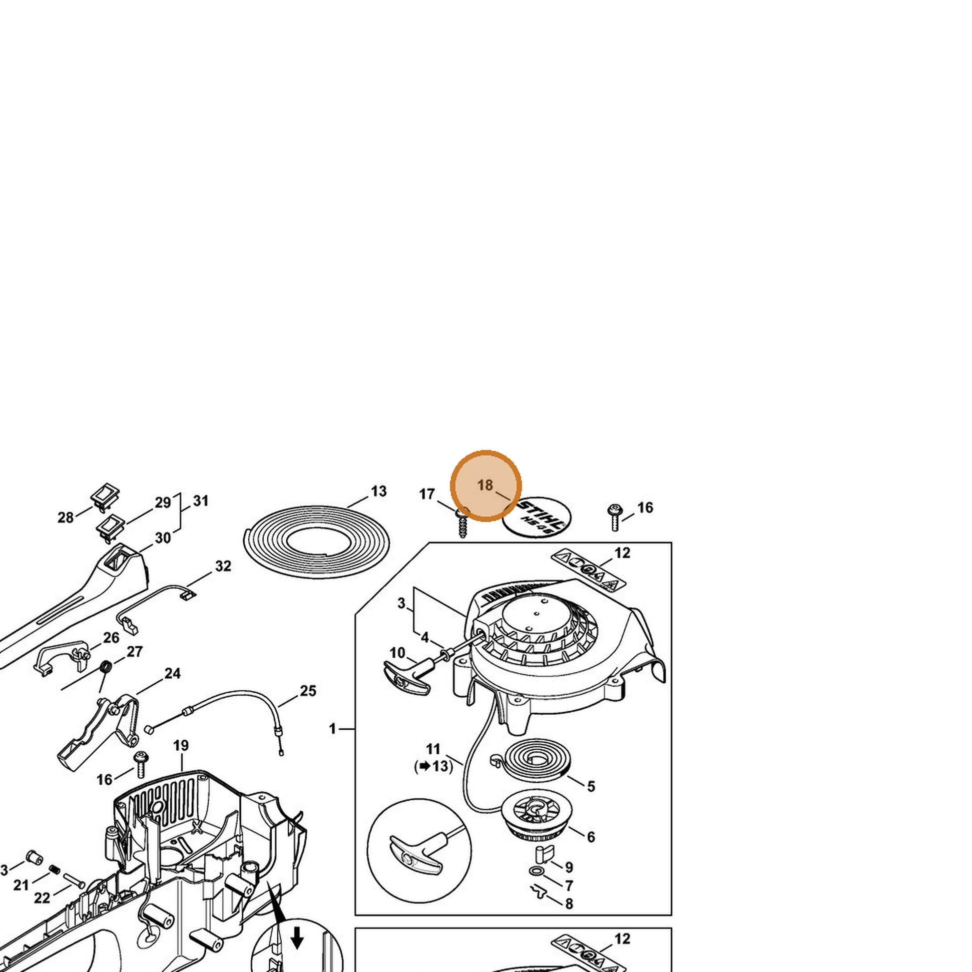 STIHL part 4228-967-1500 — IPL diagram snippet (6x zoom, amber highlight)
