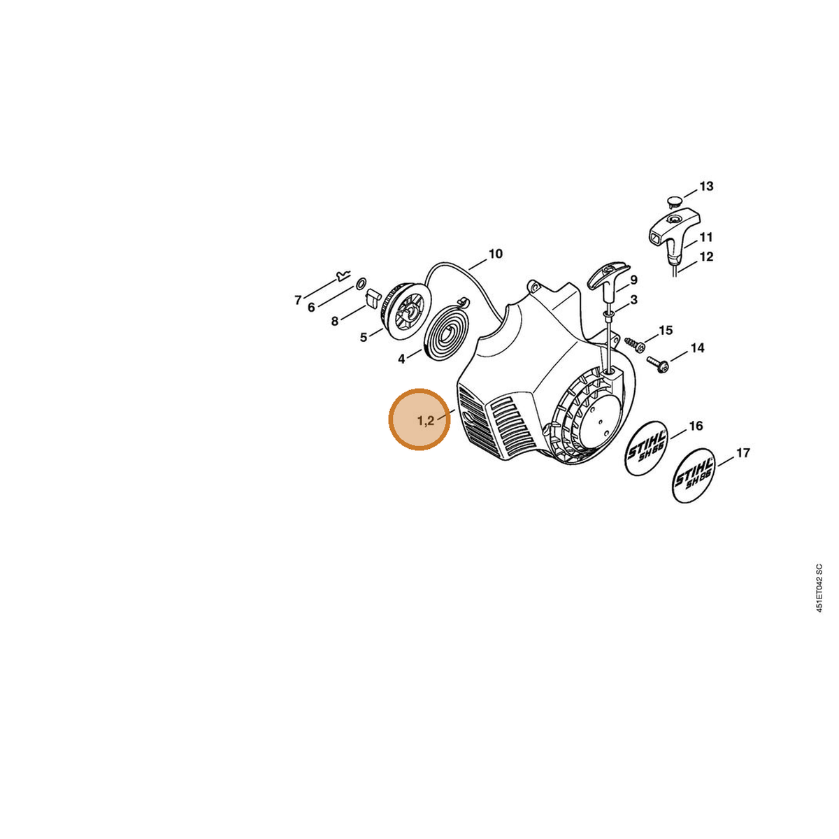 STIHL part 4229-080-1801 — IPL diagram snippet (6x zoom, amber highlight)