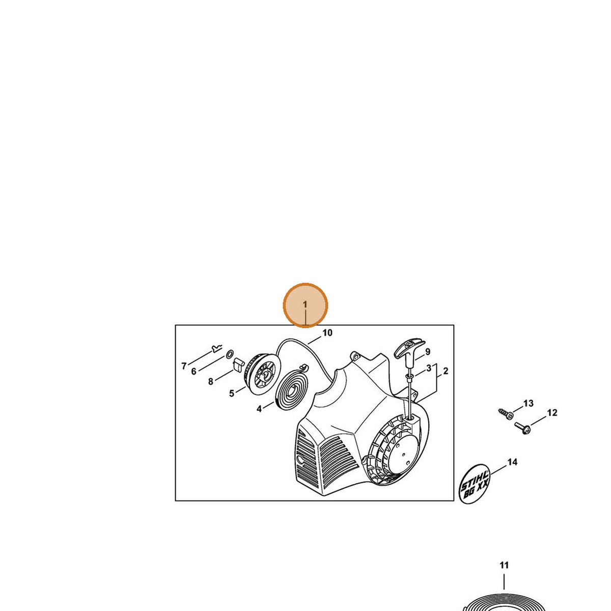 STIHL part 4229-080-2104 — IPL diagram snippet (6x zoom, amber highlight)