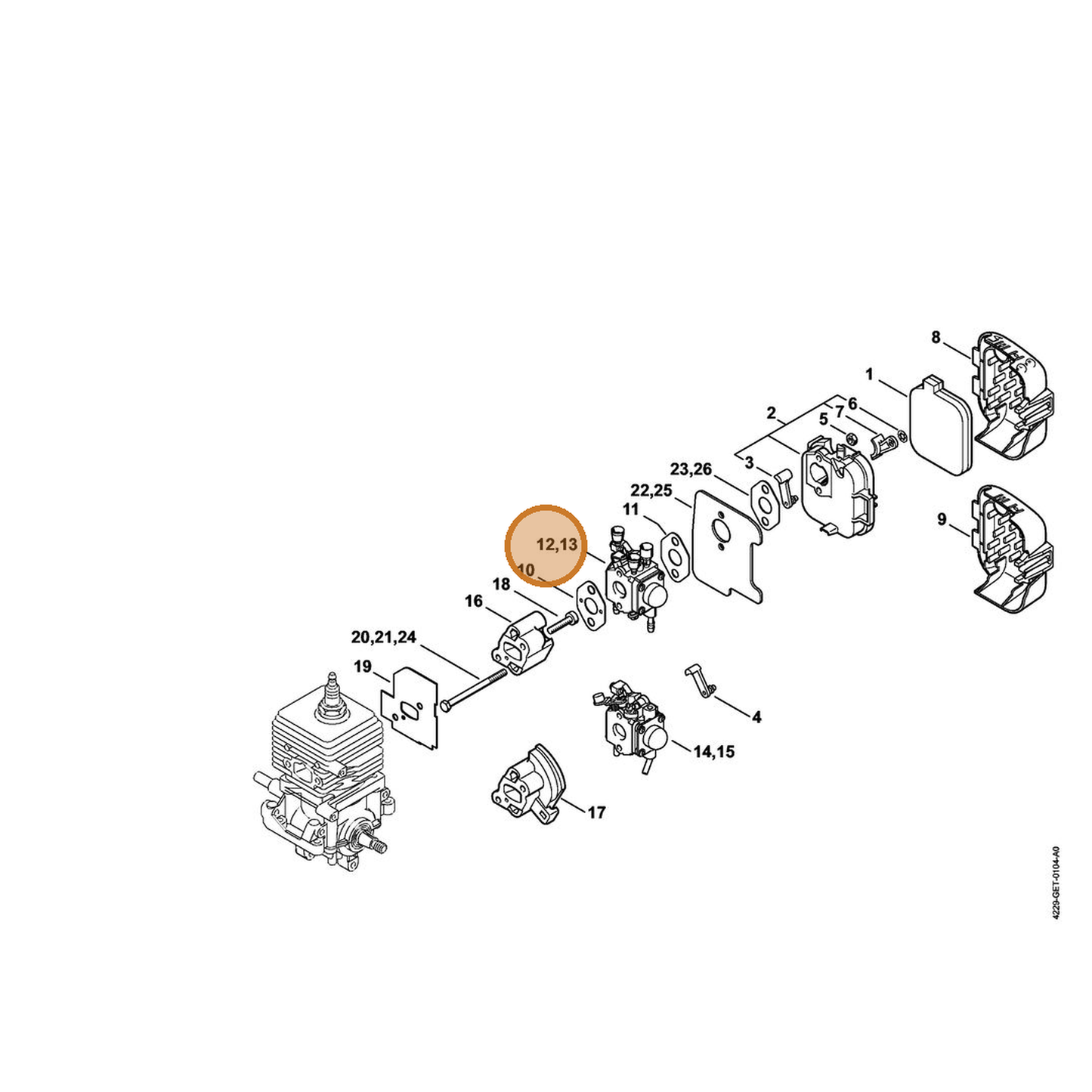 STIHL part 4229-120-0606 — IPL diagram snippet (6x zoom, amber highlight)