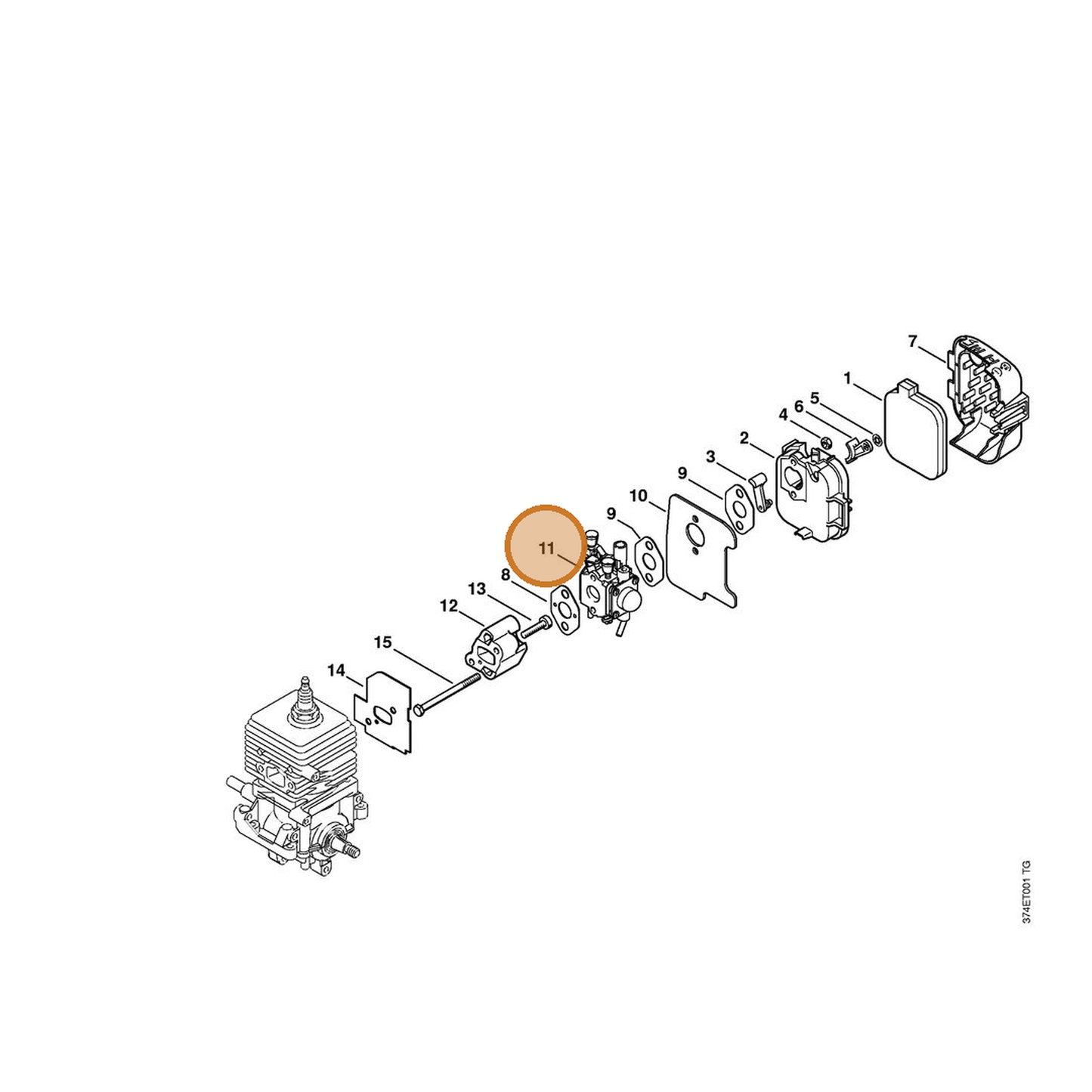 STIHL part 4229-120-0607 — IPL diagram snippet (6x zoom, amber highlight)