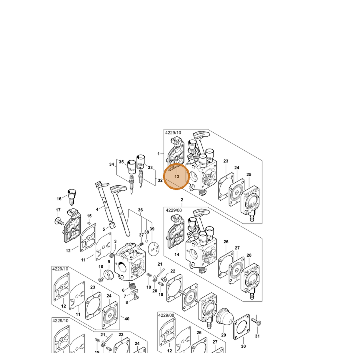 STIHL part 4229-121-0800 — IPL diagram snippet (6x zoom, amber highlight)