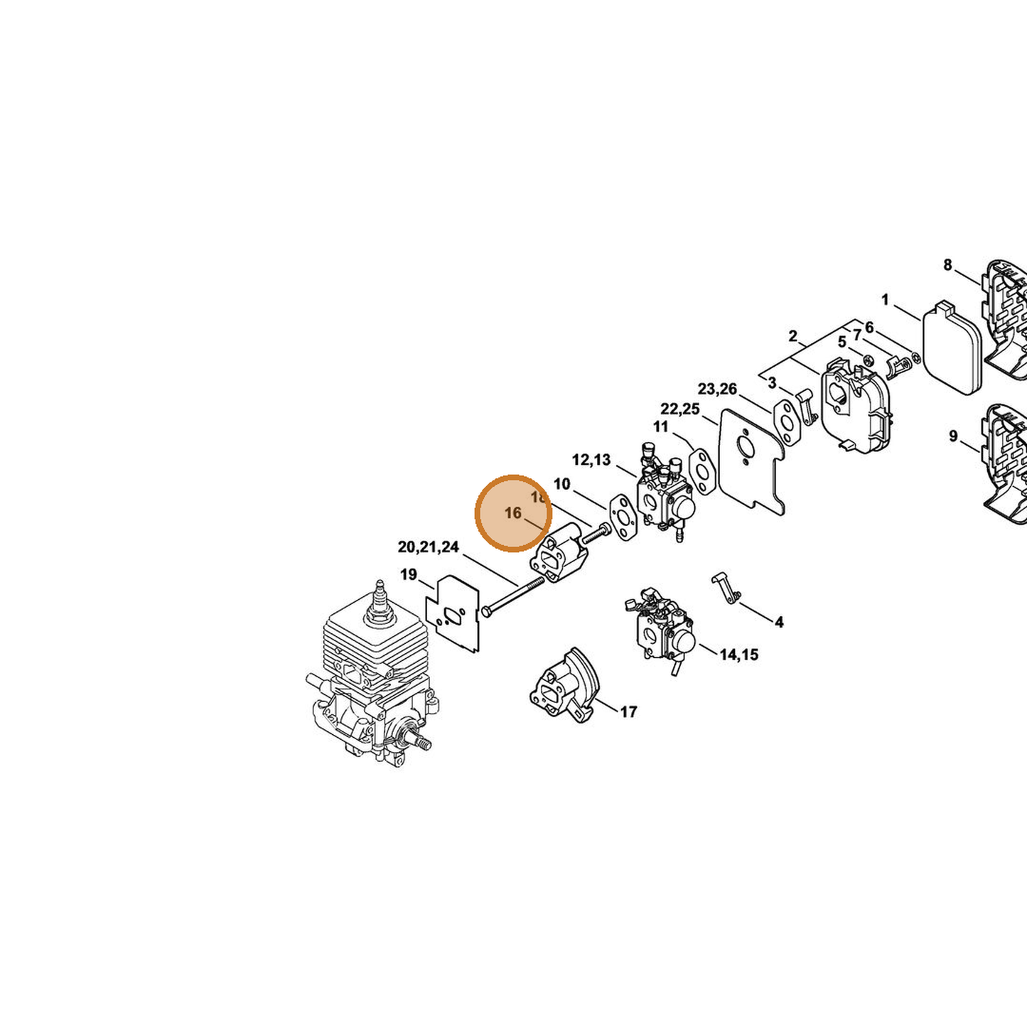 STIHL part 4229-121-1601 — IPL diagram snippet (6x zoom, amber highlight)