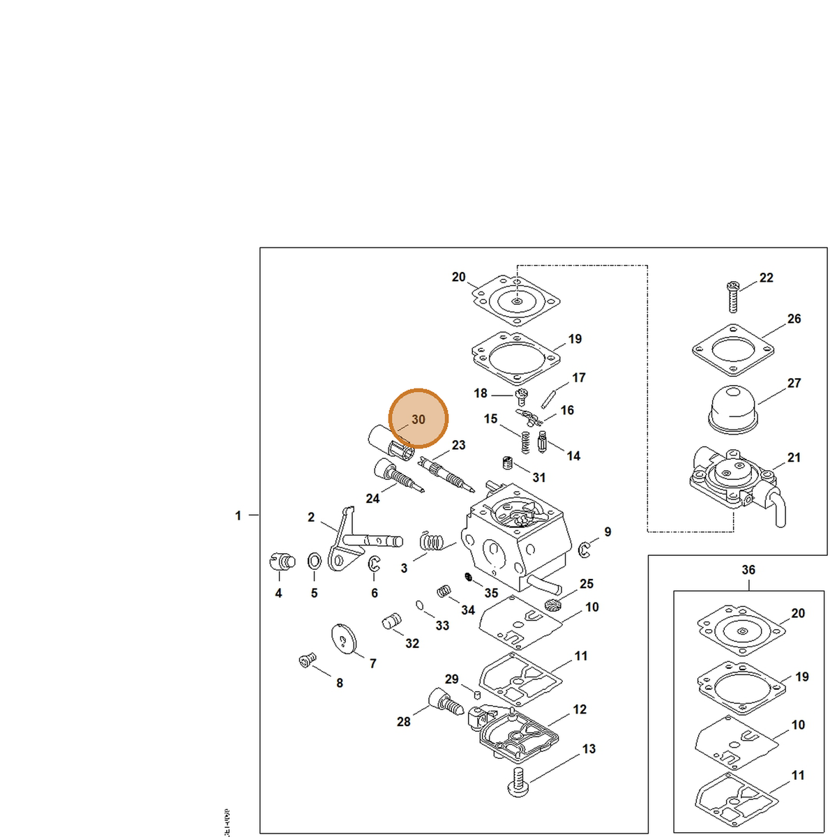 STIHL part 4229-121-2700 — IPL diagram snippet (6x zoom, amber highlight)