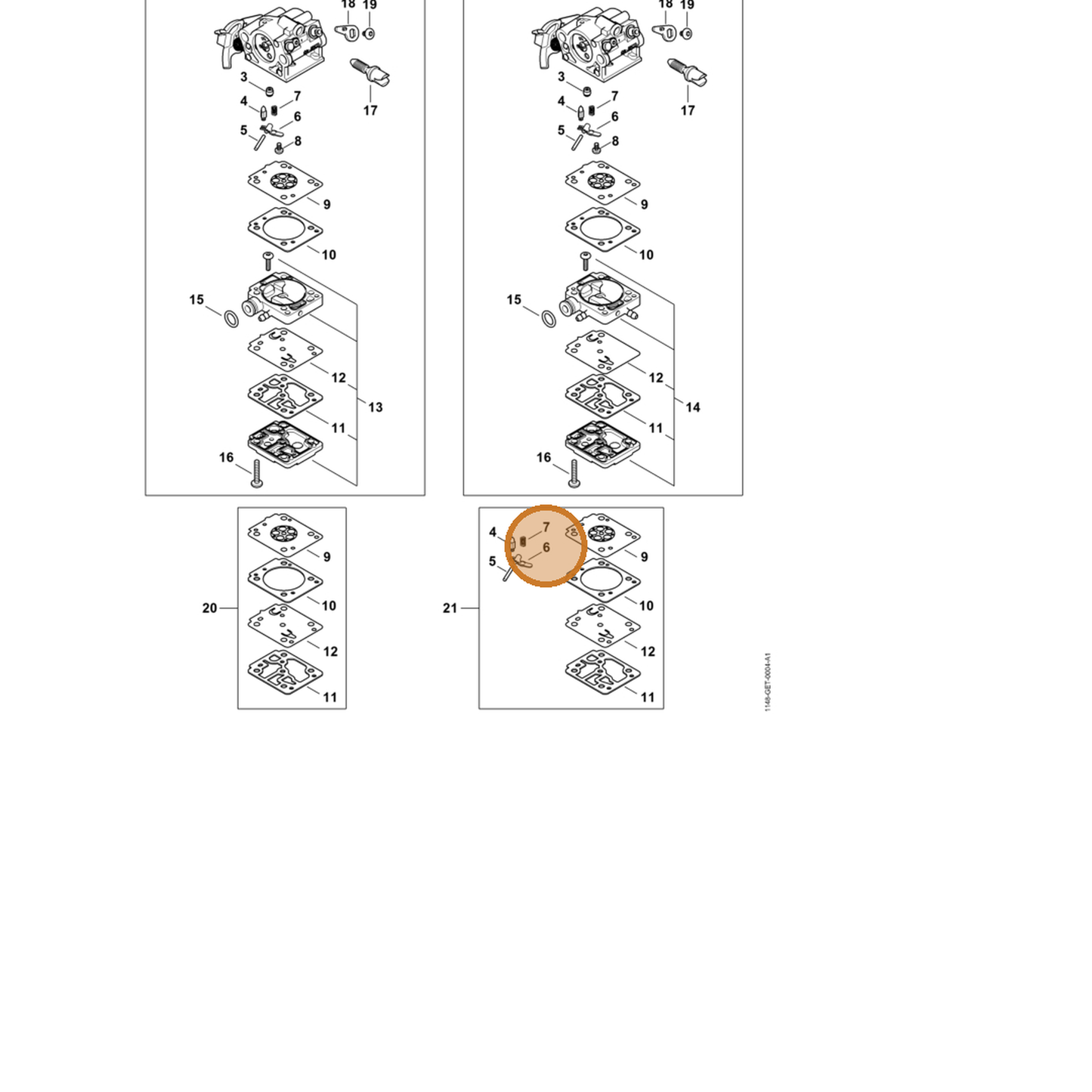STIHL part 4229-121-5000 — IPL diagram snippet (6x zoom, amber highlight)
