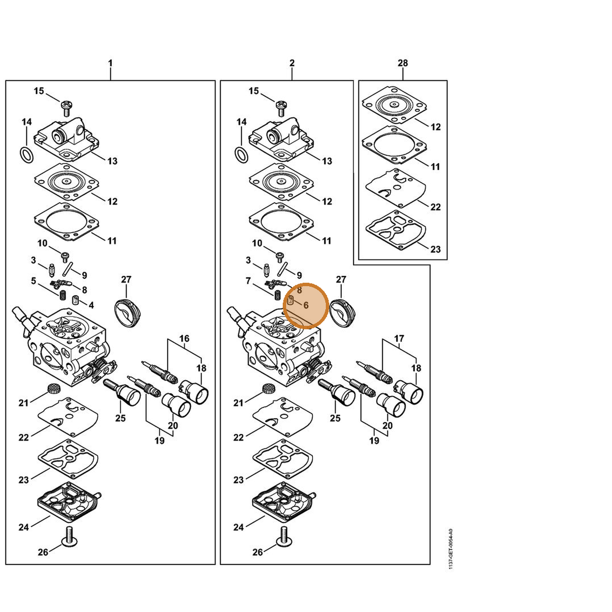 STIHL part 4229-121-5601 — IPL diagram snippet (6x zoom, amber highlight)