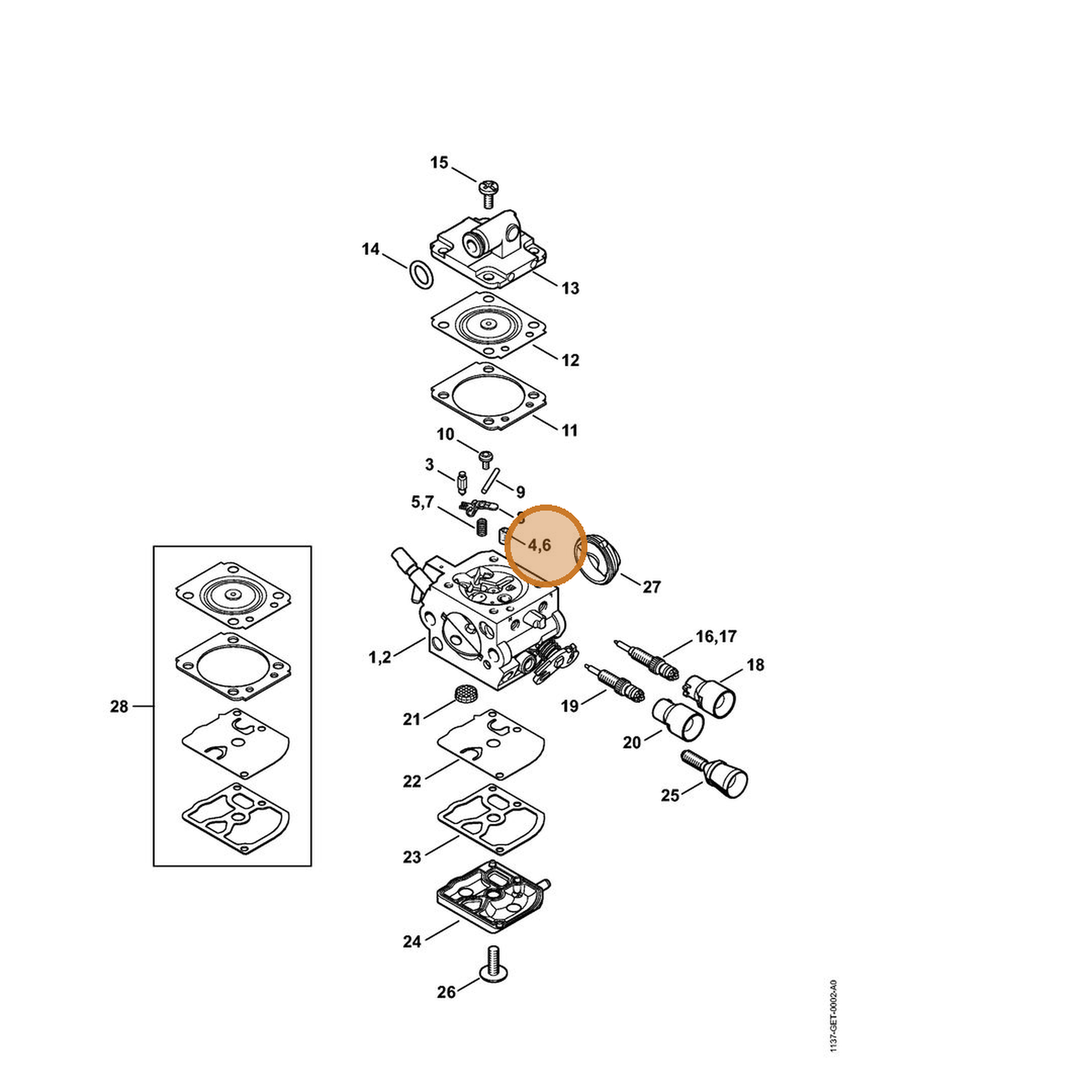 STIHL part 4229-121-5602 — IPL diagram snippet (6x zoom, amber highlight)