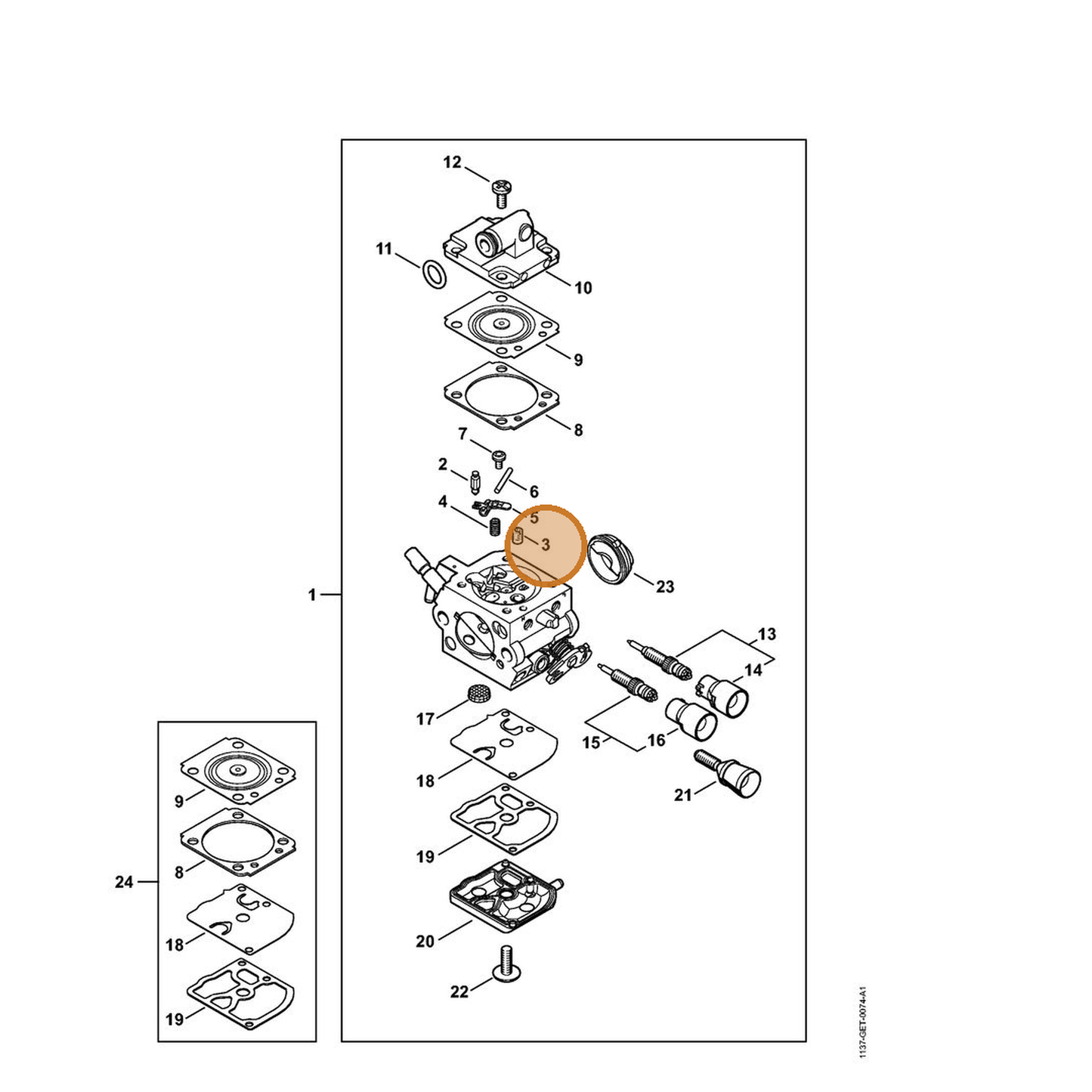 STIHL part 4229-121-5603 — IPL diagram snippet (6x zoom, amber highlight)