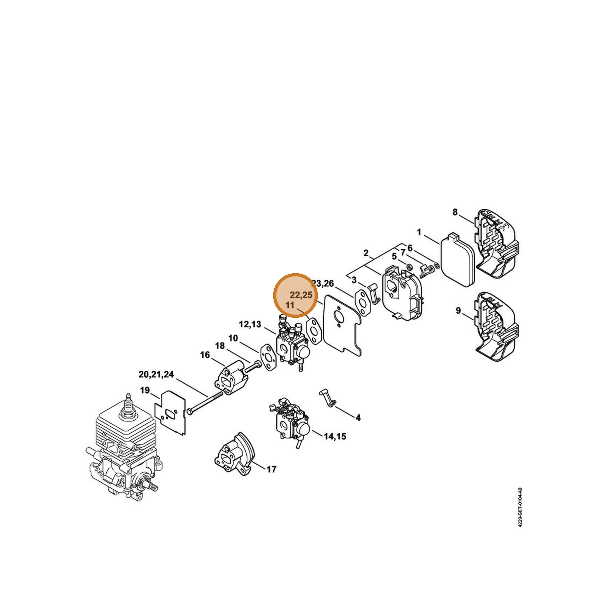 STIHL part 4229-122-1800 — IPL diagram snippet (6x zoom, amber highlight)