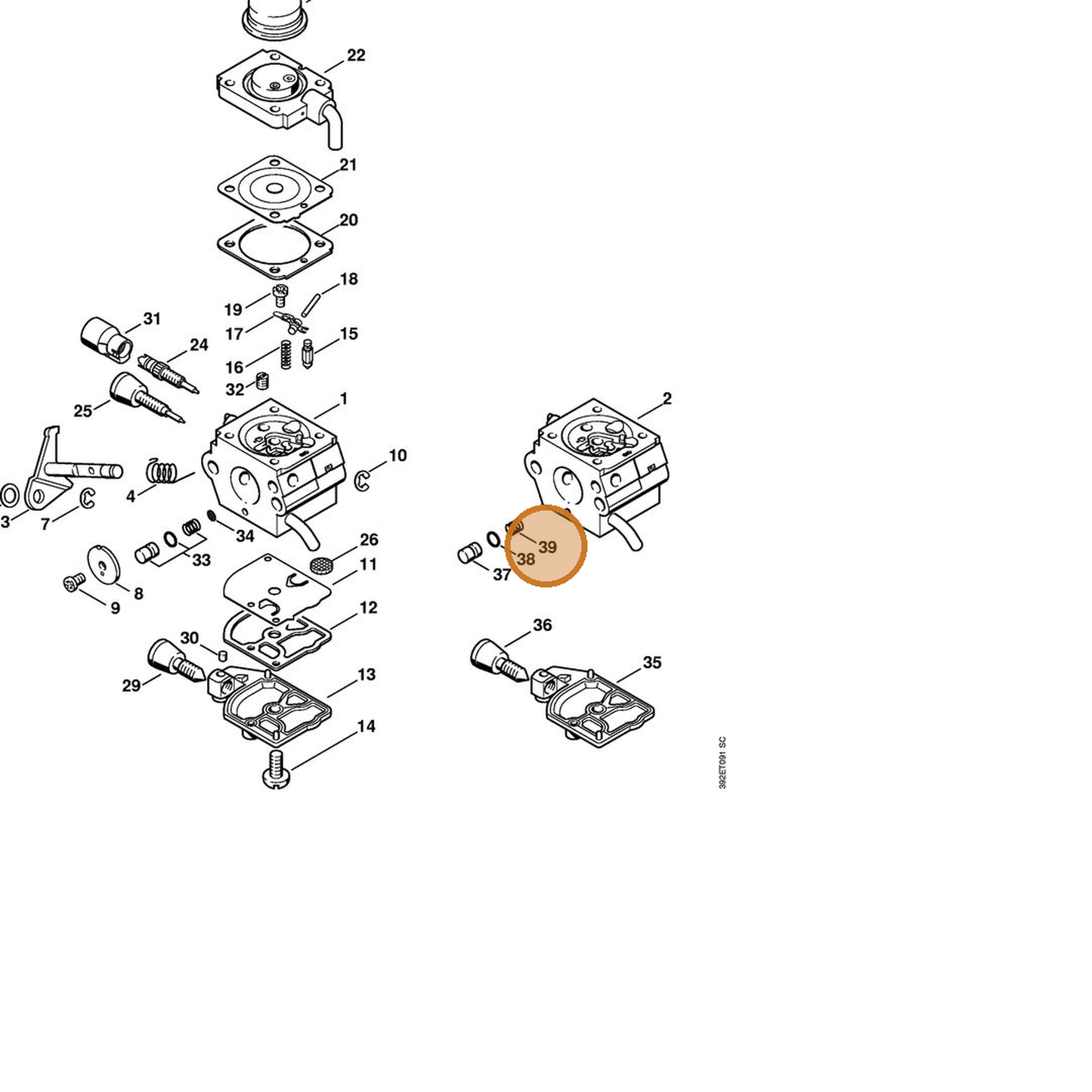 STIHL part 4229-122-3001 — IPL diagram snippet (6x zoom, amber highlight)