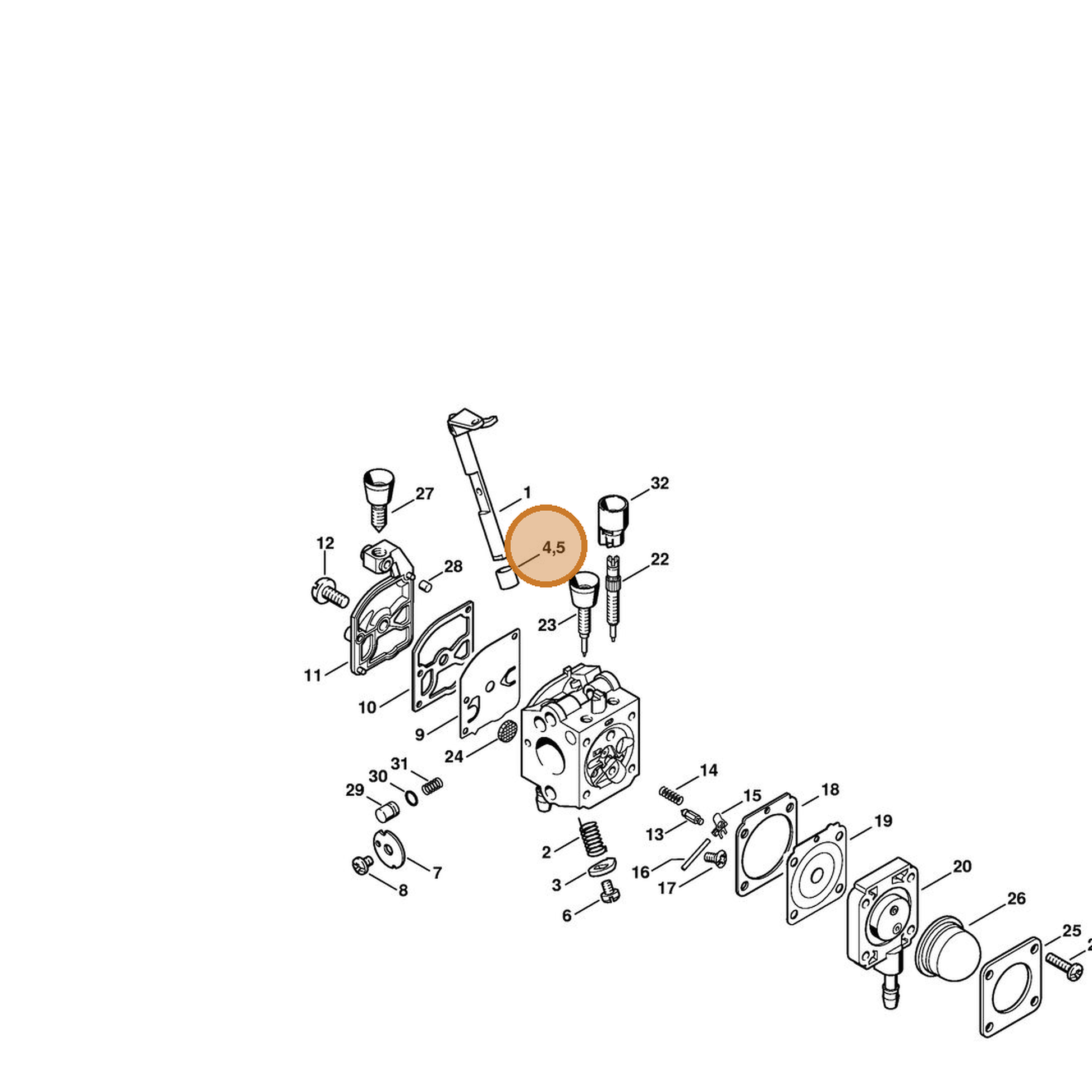 STIHL part 42291225000 — IPL diagram snippet (6x zoom, amber highlight)