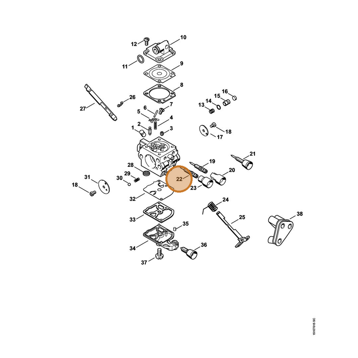 STIHL part 4229-122-6701 — IPL diagram snippet (6x zoom, amber highlight)
