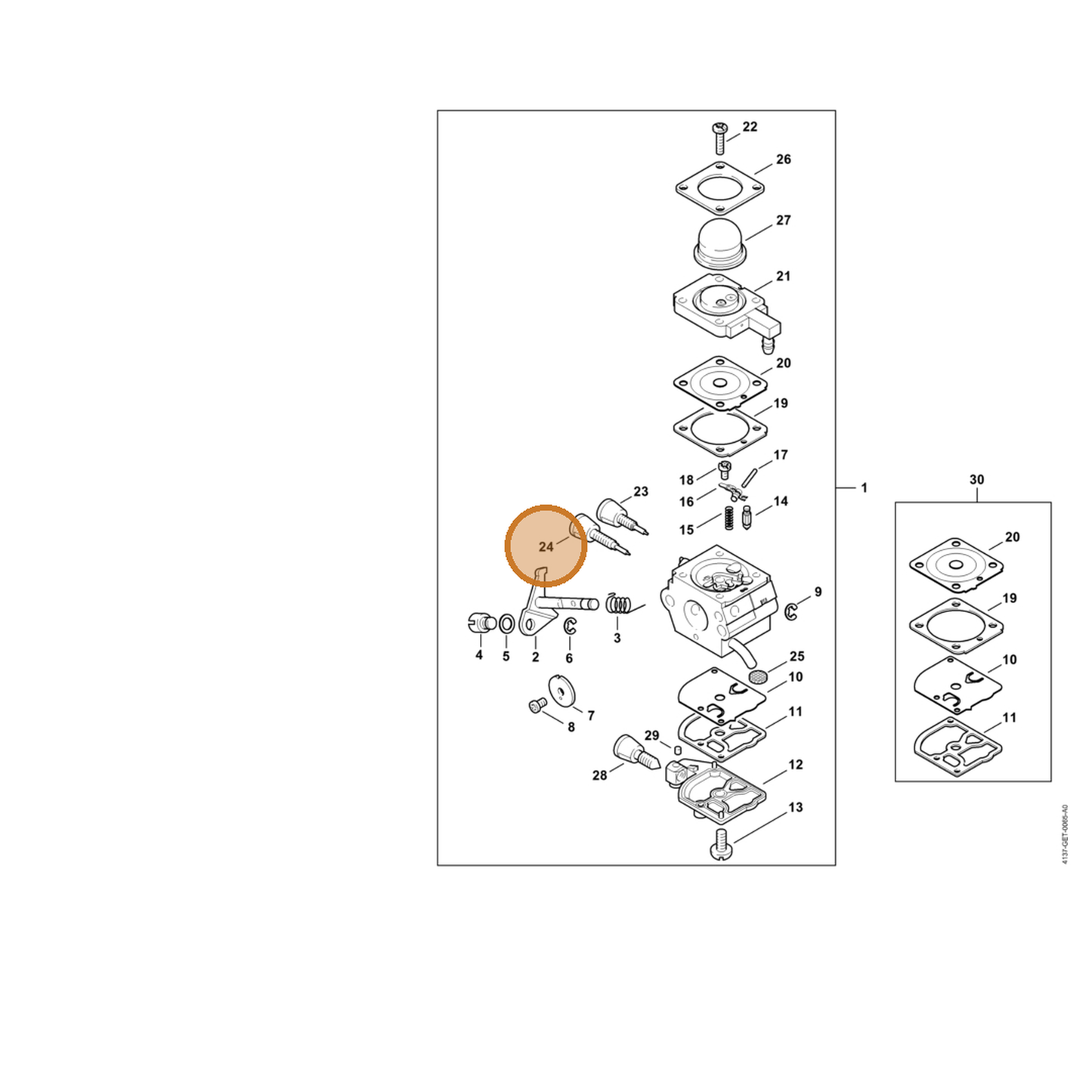 STIHL part 4229-122-6800 — IPL diagram snippet (6x zoom, amber highlight)