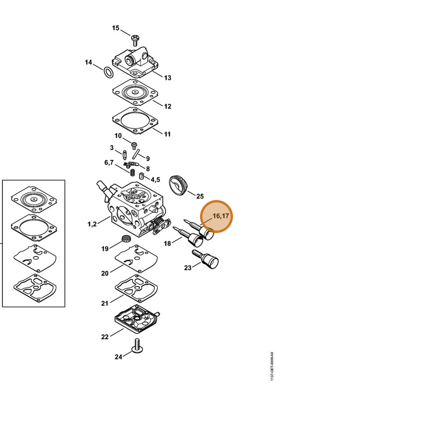 STIHL part 4229-122-6801 — IPL diagram snippet (6x zoom, amber highlight)