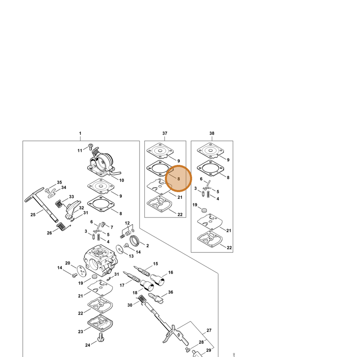 STIHL part 4229-129-0901 — IPL diagram snippet (6x zoom, amber highlight)