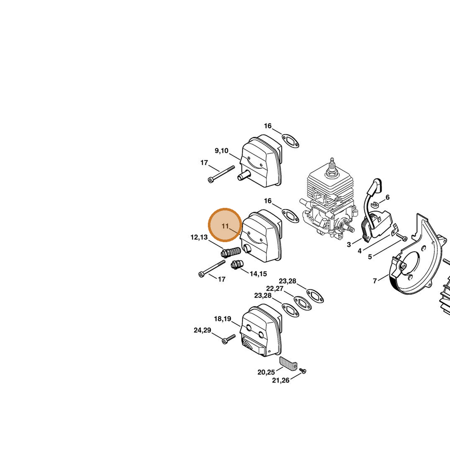 STIHL part 4229-140-0600 — IPL diagram snippet (6x zoom, amber highlight)