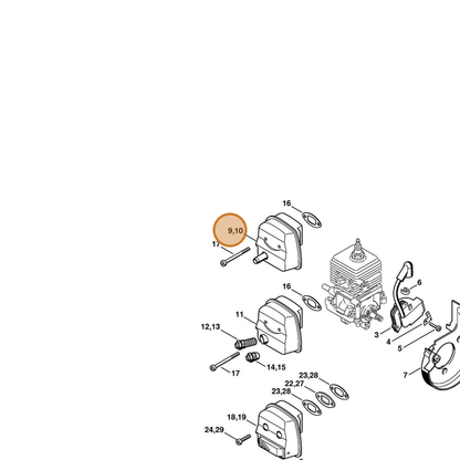 STIHL part 4229-140-0607 — IPL diagram snippet (6x zoom, amber highlight)