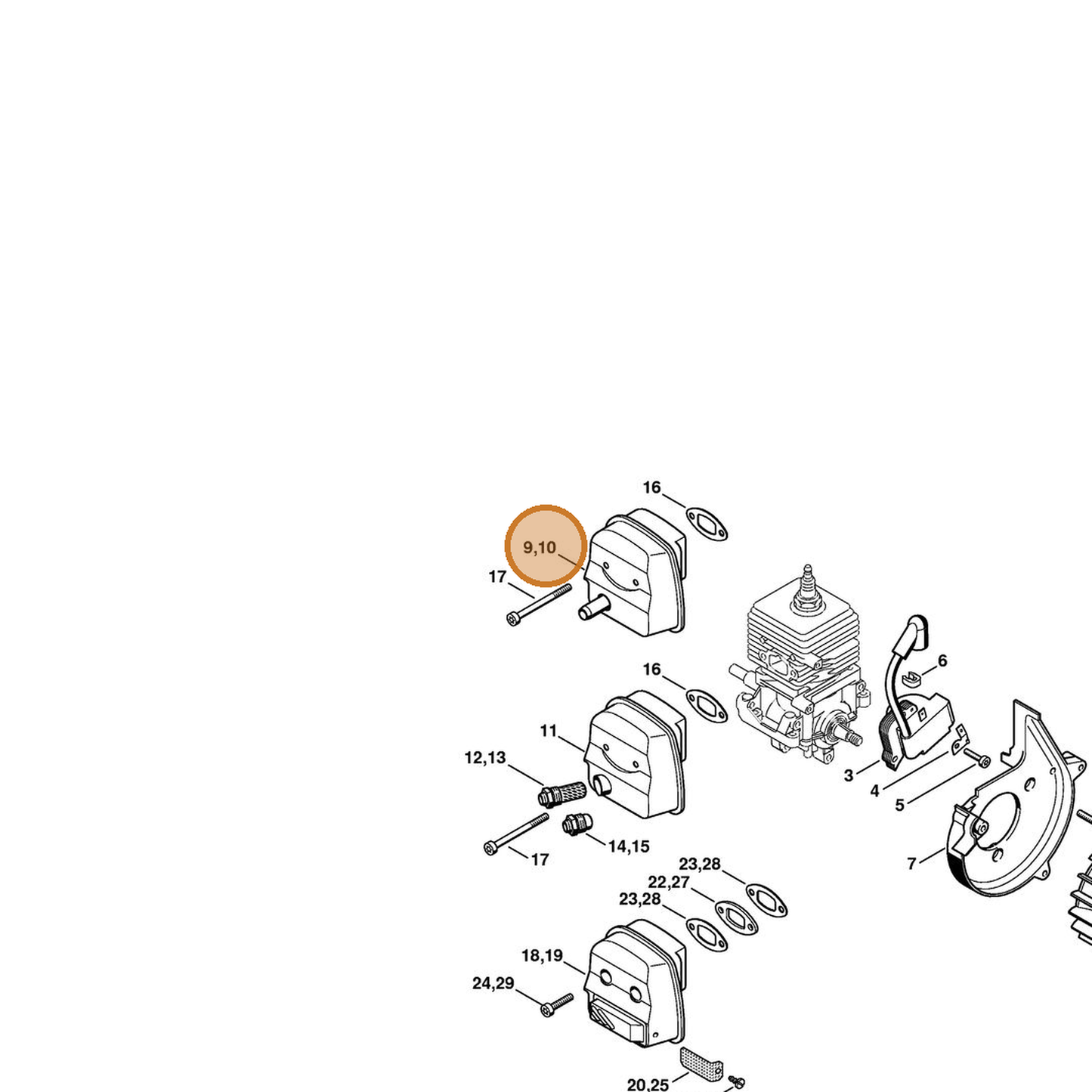 STIHL part 4229-140-0608 — IPL diagram snippet (6x zoom, amber highlight)