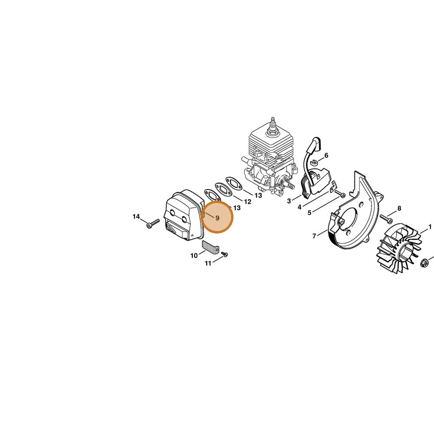 STIHL part 4229-140-0609 — IPL diagram snippet (6x zoom, amber highlight)