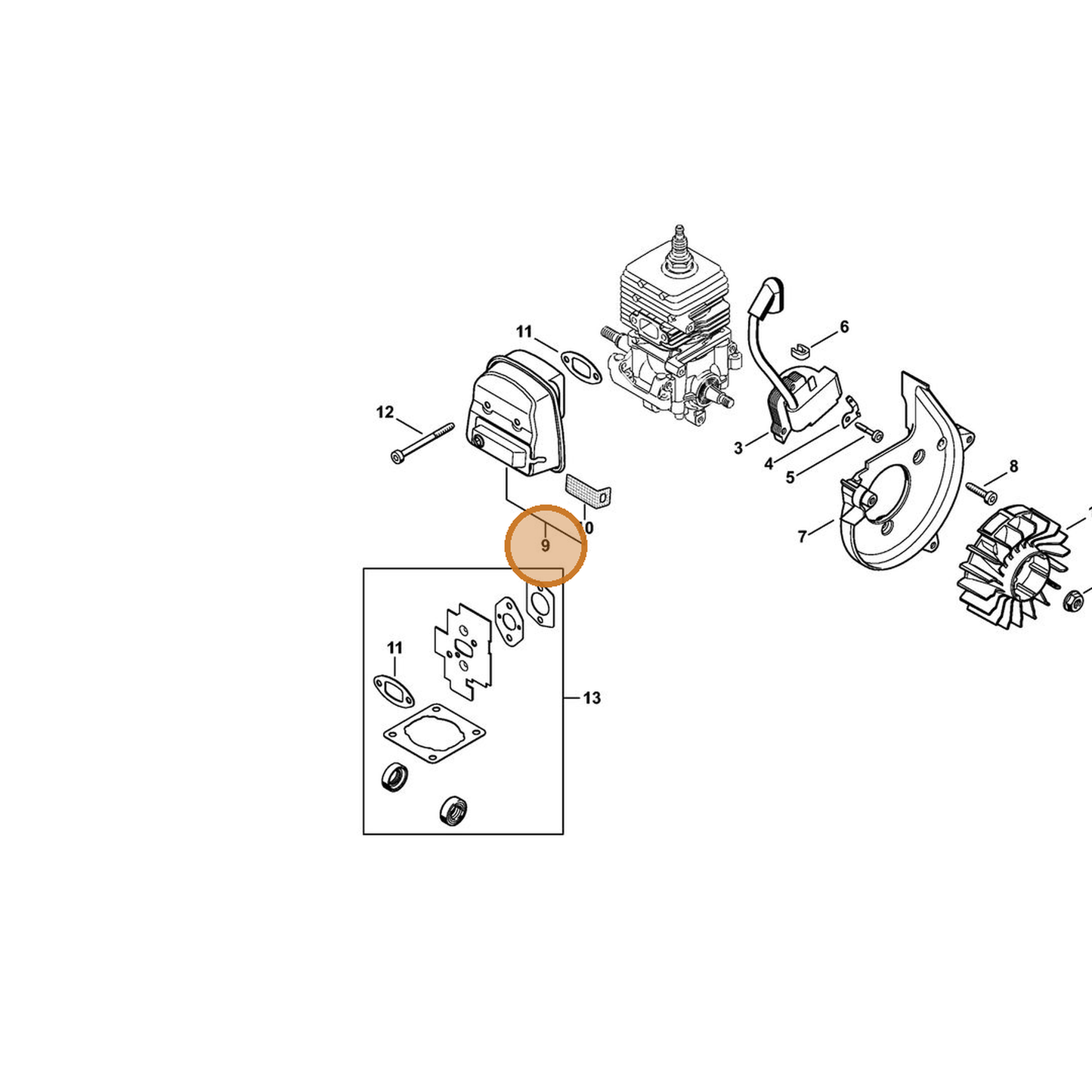 STIHL part 4229-140-0610 — IPL diagram snippet (6x zoom, amber highlight)