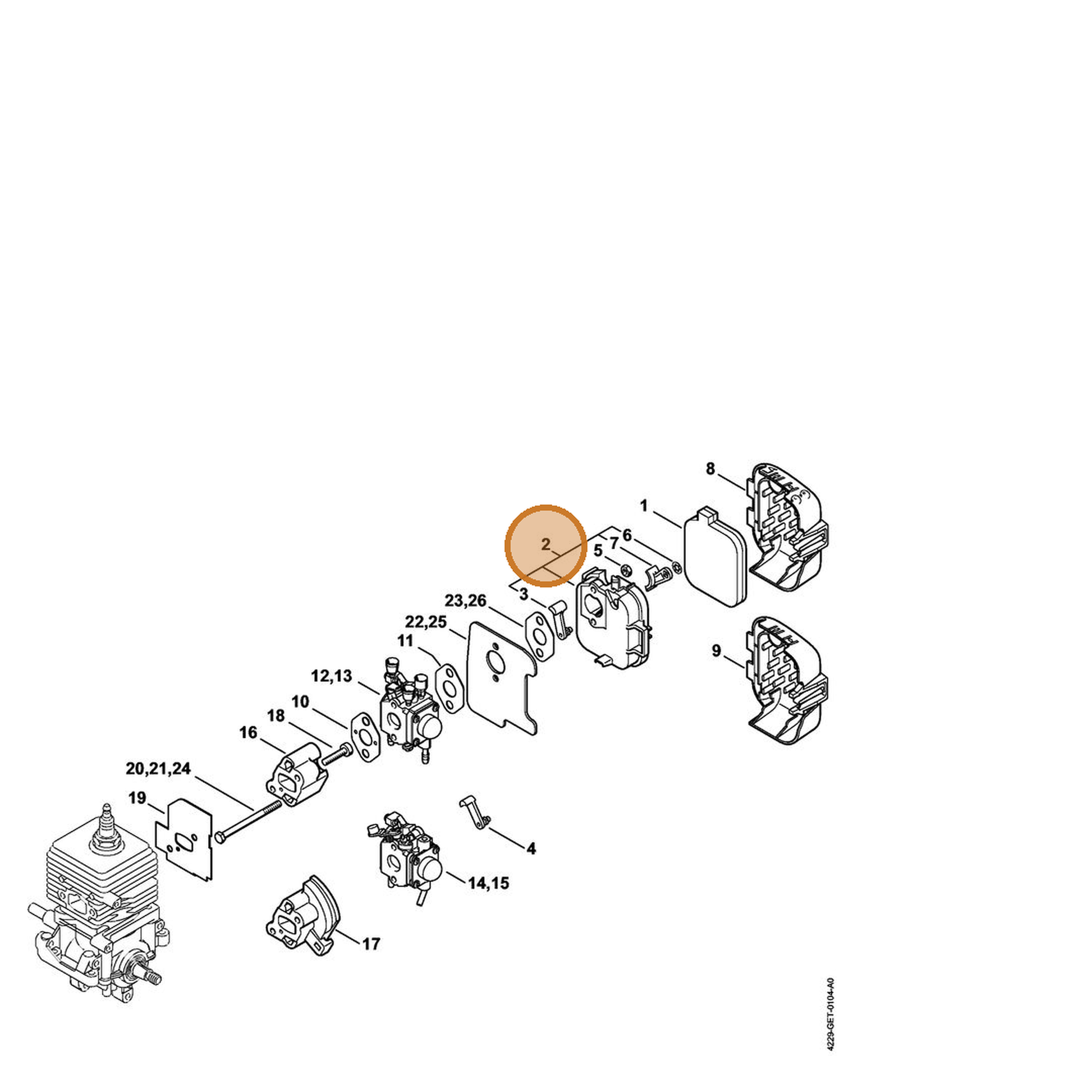 STIHL part 4229-140-2801 — IPL diagram snippet (6x zoom, amber highlight)
