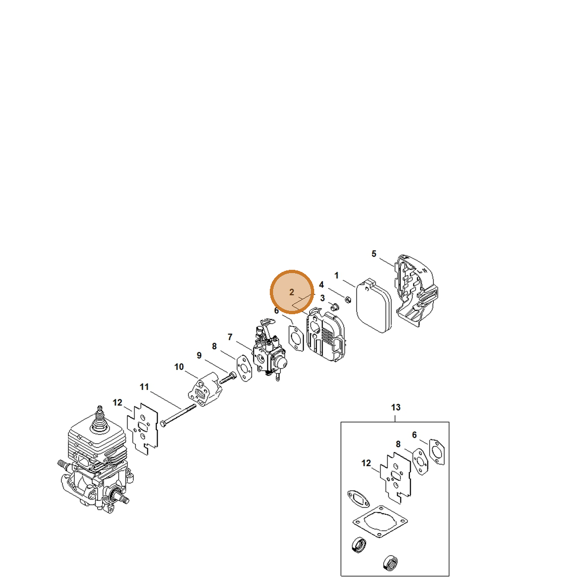 STIHL part 4229-140-2802 — IPL diagram snippet (6x zoom, amber highlight)