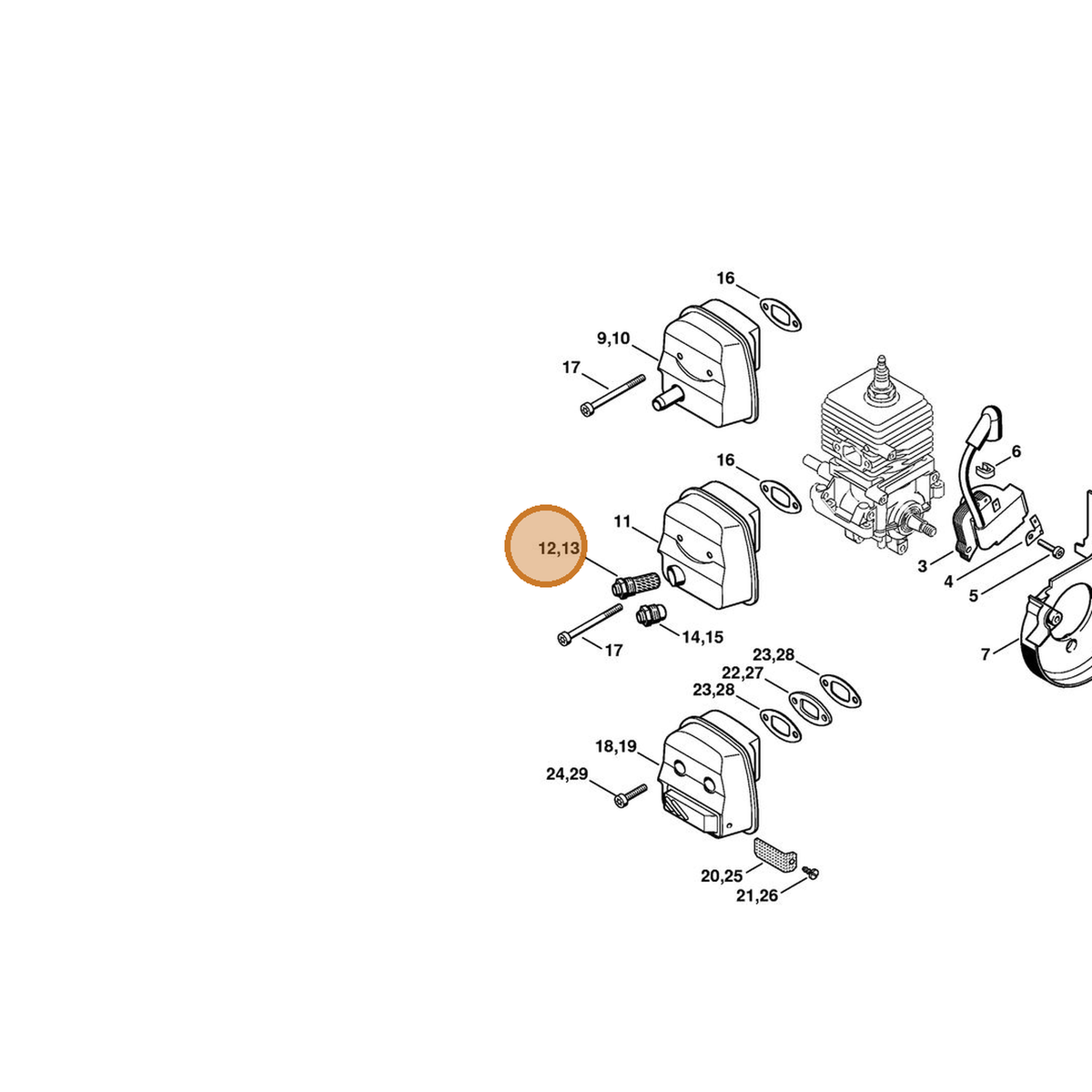 STIHL part 4229-140-6901 — IPL diagram snippet (6x zoom, amber highlight)