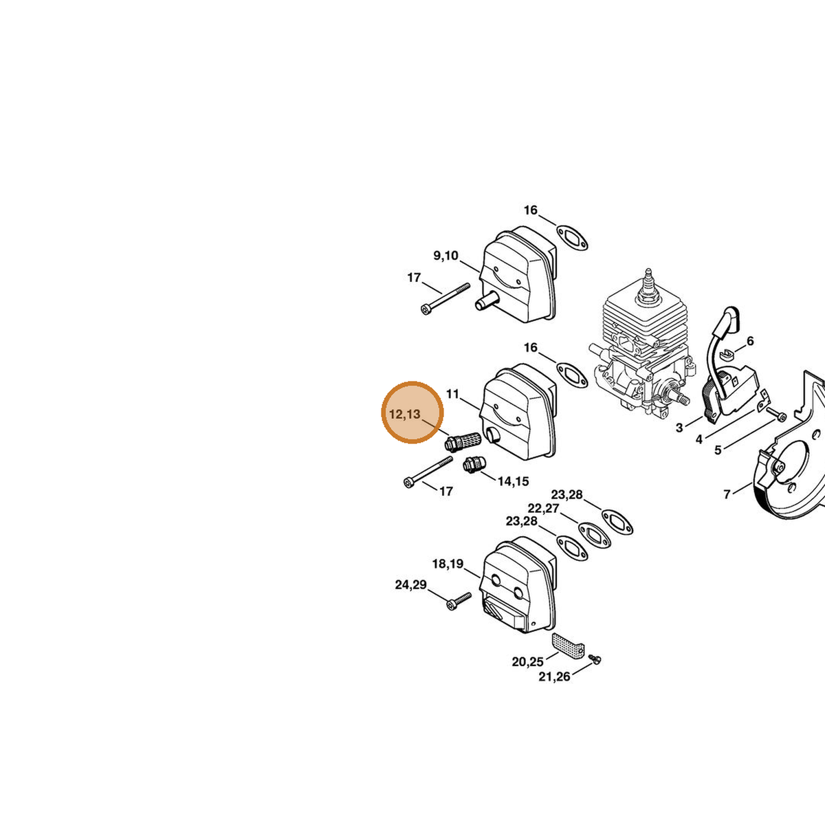 STIHL part 4229-140-6905 — IPL diagram snippet (6x zoom, amber highlight)