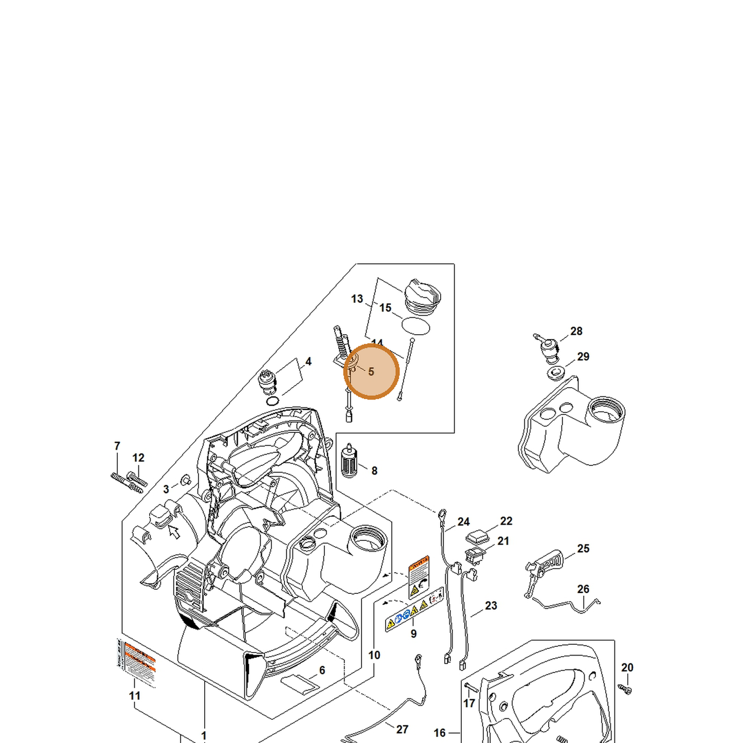 STIHL part 4229-358-7702 — IPL diagram snippet (6x zoom, amber highlight)