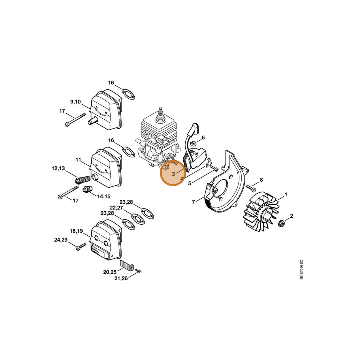 STIHL part 4229-400-1300 — IPL diagram snippet (6x zoom, amber highlight)