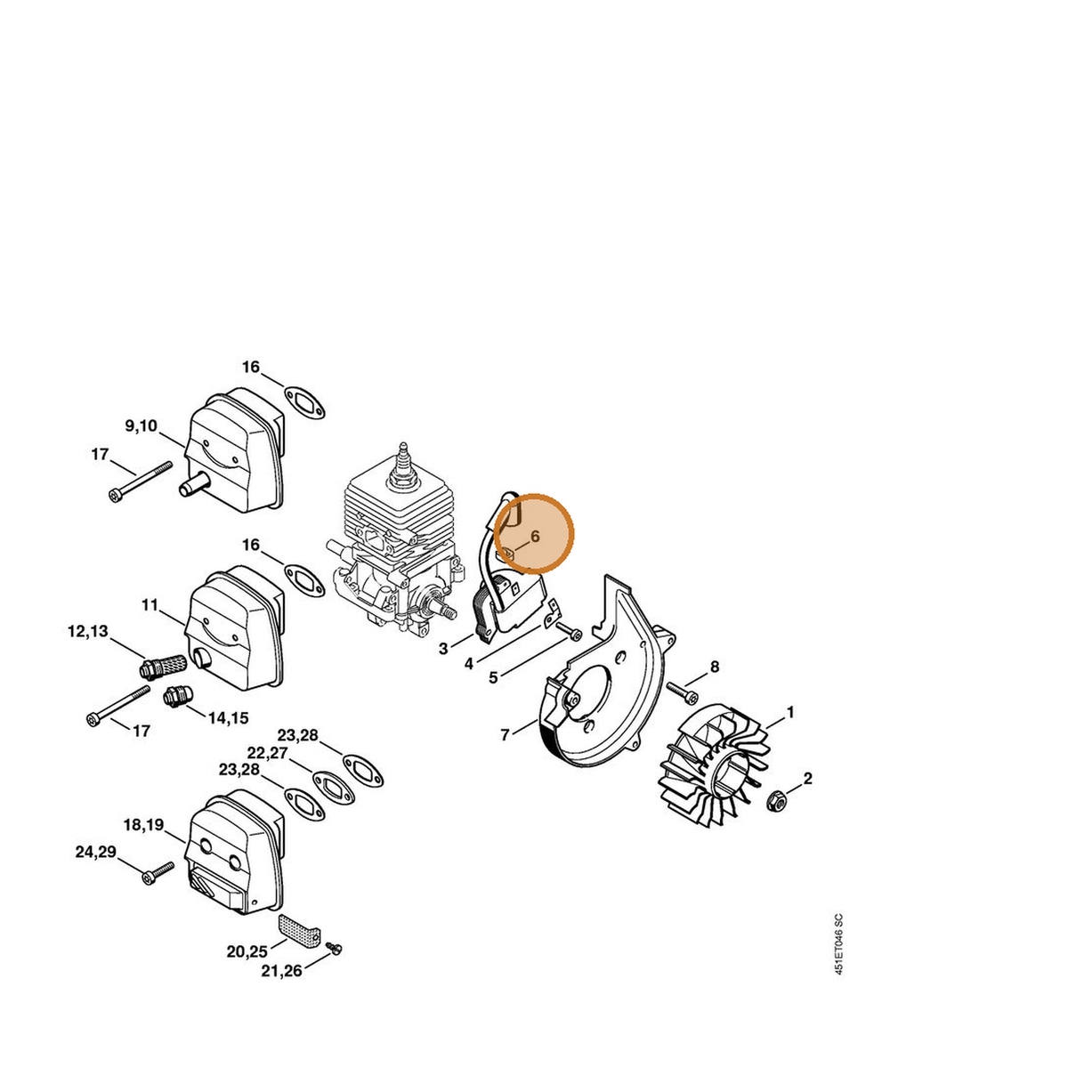 STIHL part 4229-448-1200 — IPL diagram snippet (6x zoom, amber highlight)