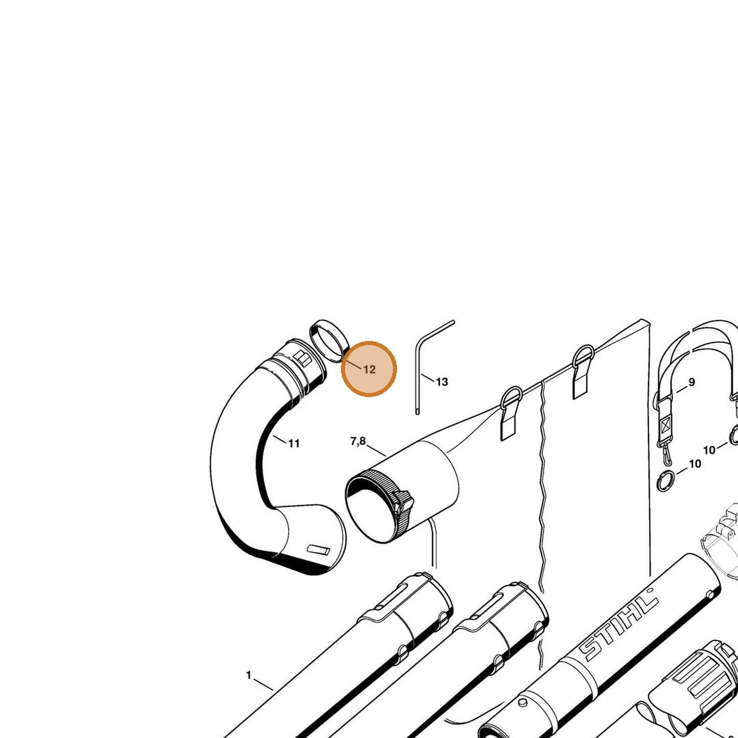 STIHL part 4229-708-6100 — IPL diagram snippet (6x zoom, amber highlight)