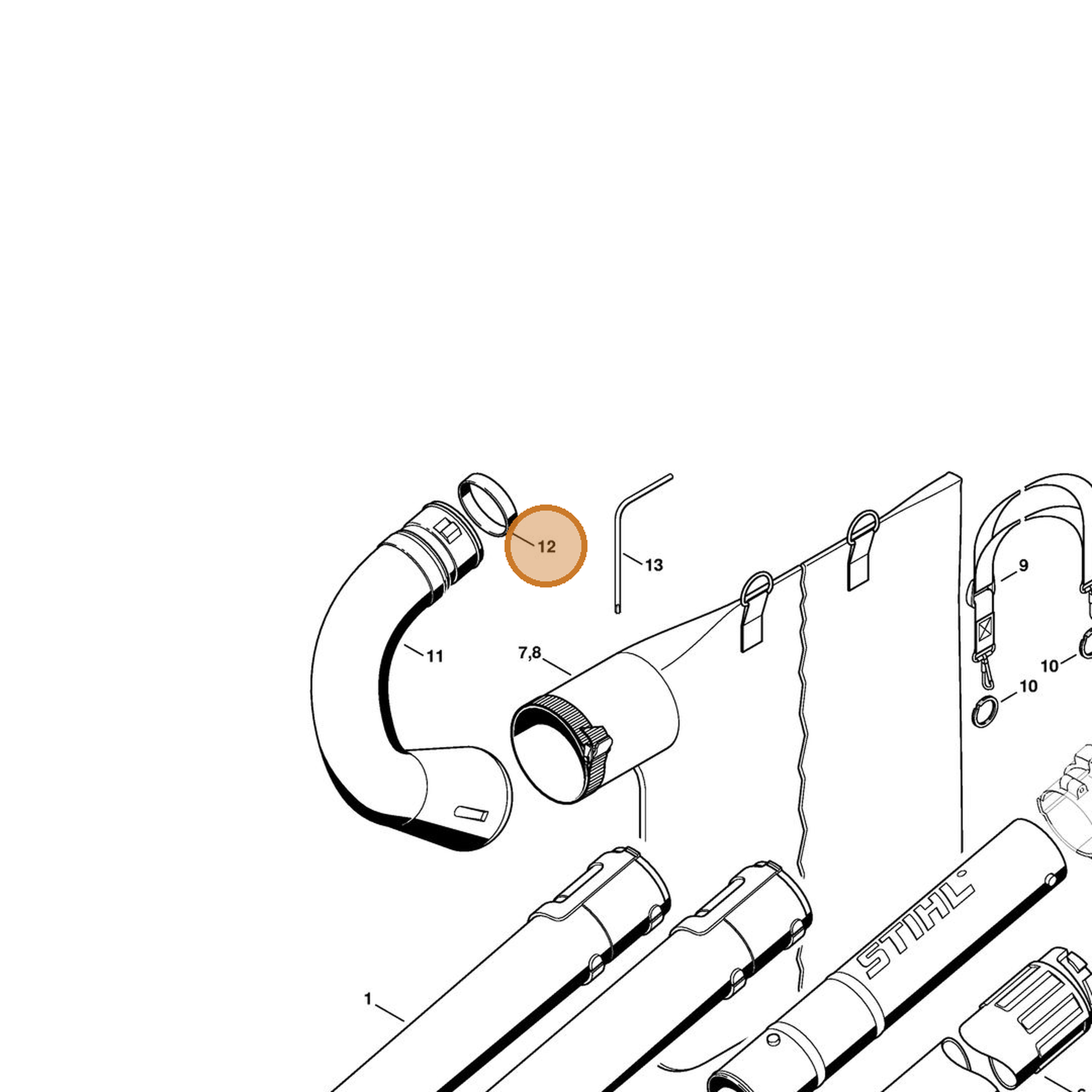 STIHL part 4229-708-6100 — IPL diagram snippet (6x zoom, amber highlight)