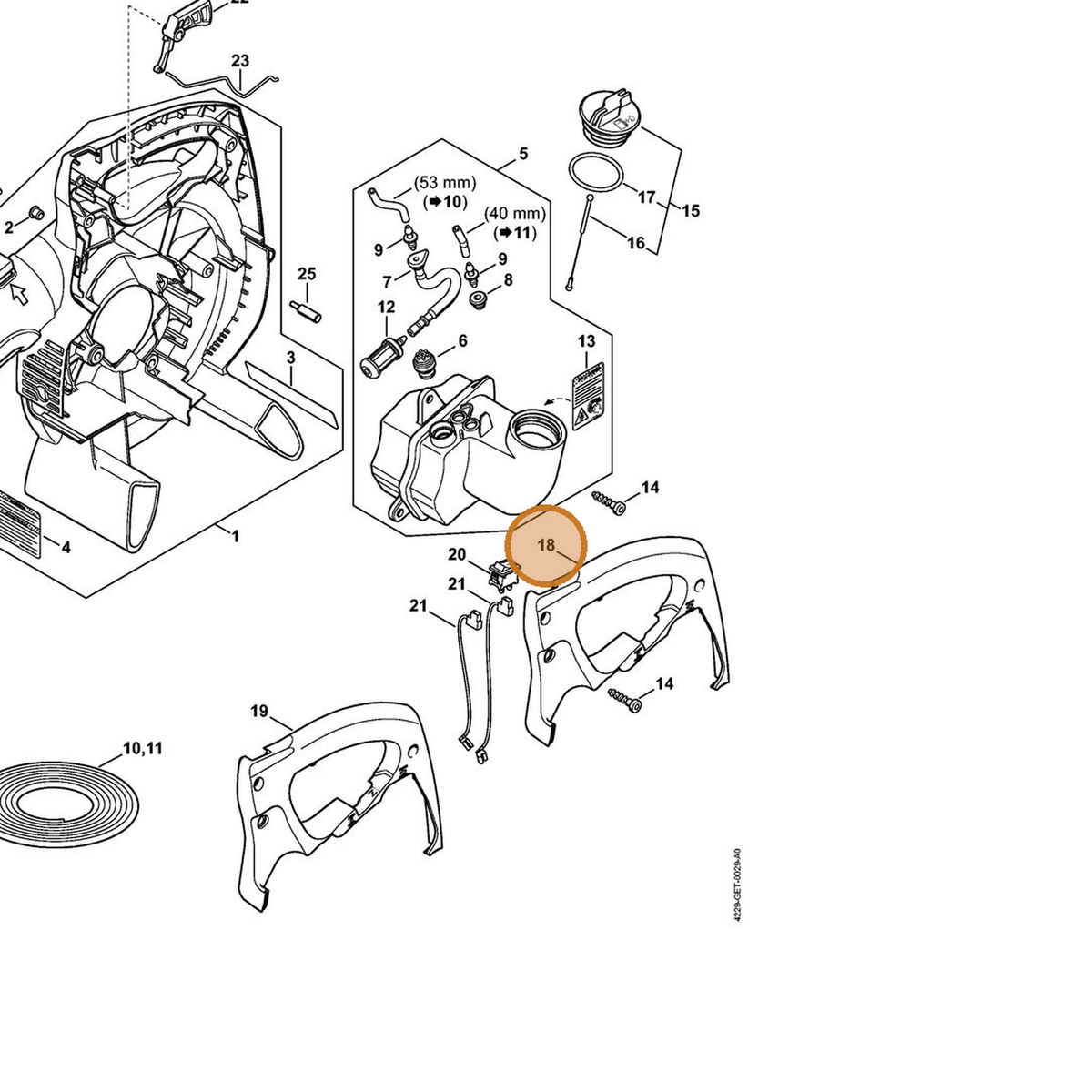 STIHL part 4229-791-0605 — IPL diagram snippet (6x zoom, amber highlight)