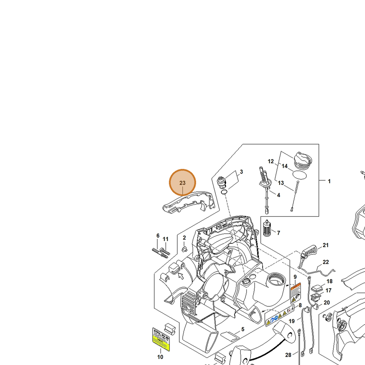 STIHL part 4229-791-0801 — IPL diagram snippet (6x zoom, amber highlight)