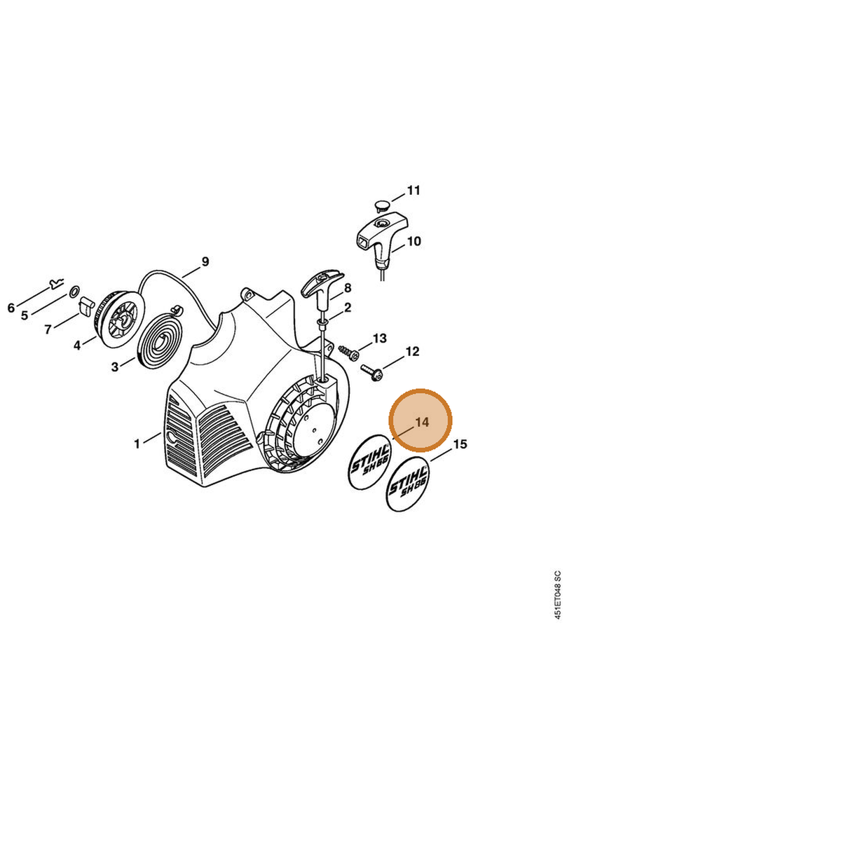 STIHL part 4229-967-1501 — IPL diagram snippet (6x zoom, amber highlight)