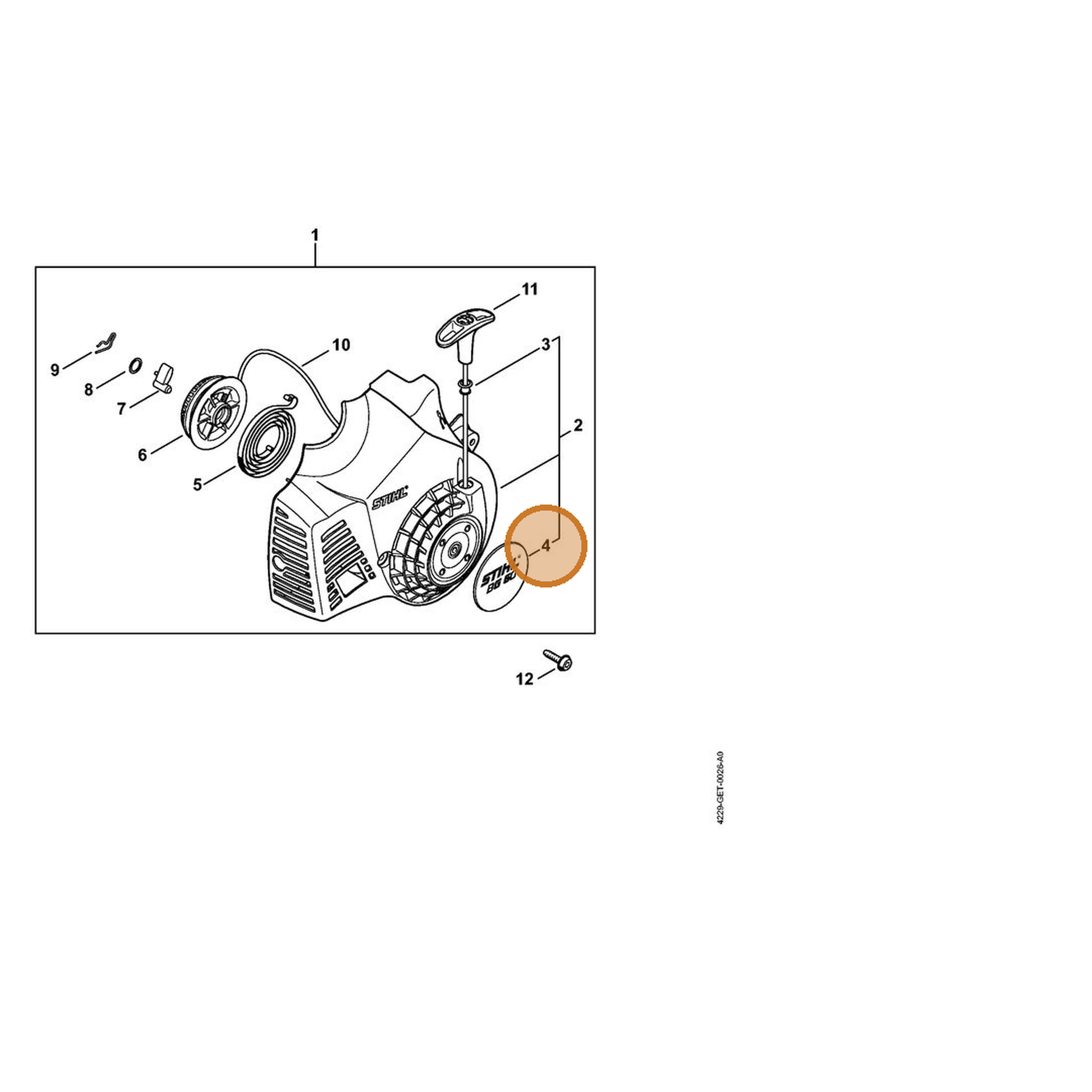STIHL part 4229-967-1515 — IPL diagram snippet (6x zoom, amber highlight)