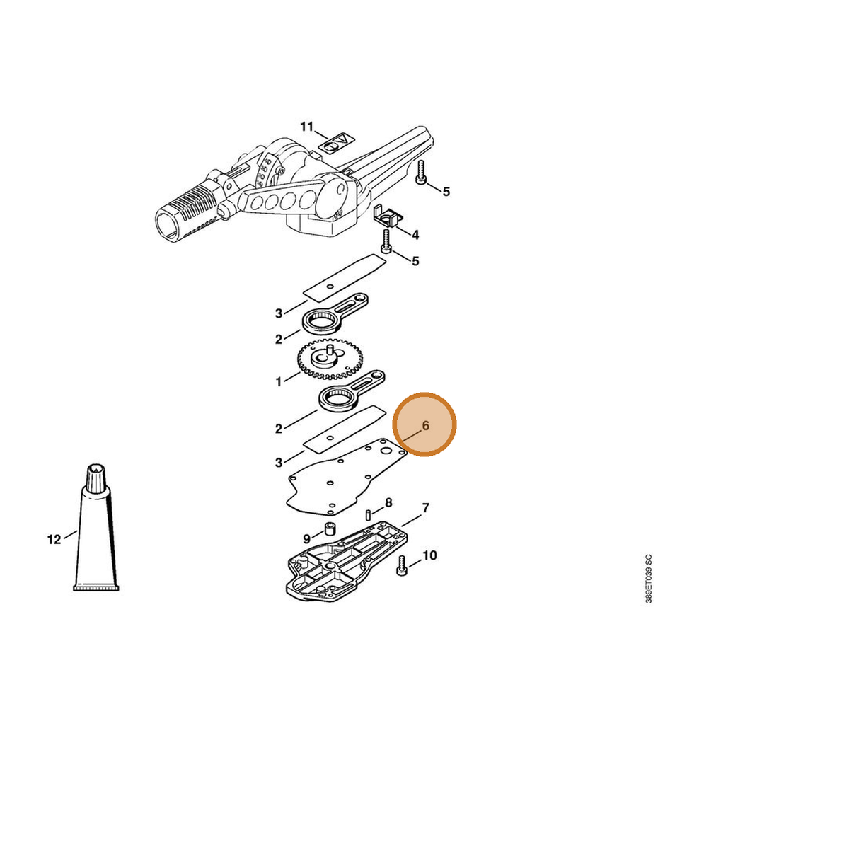 STIHL part 4230-649-0303 — IPL diagram snippet (6x zoom, amber highlight)