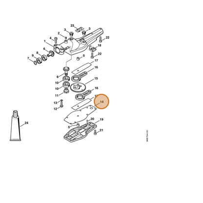 STIHL part 4230-649-0304 — IPL diagram snippet (6x zoom, amber highlight)